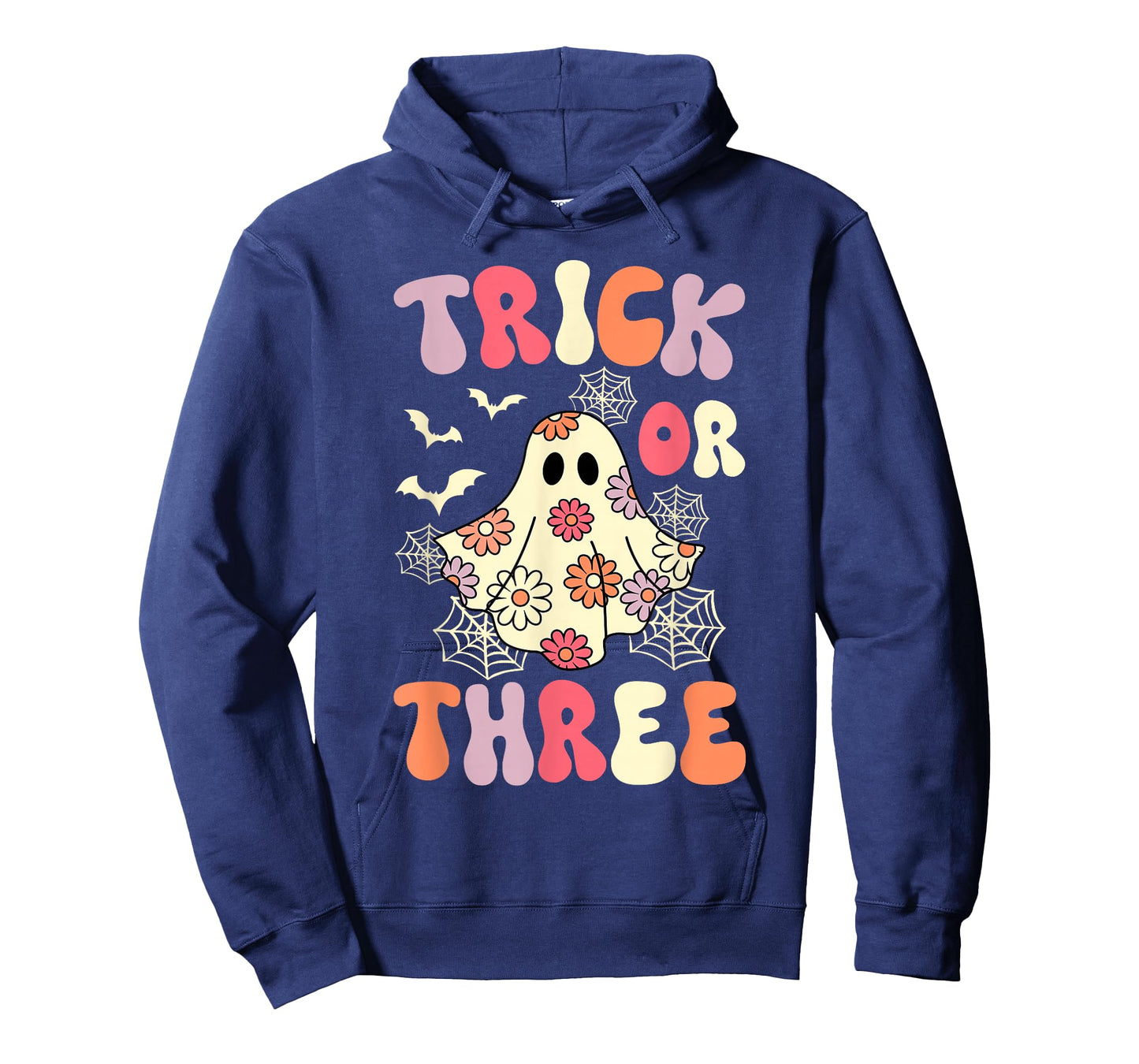 Trick Or Three 3 Years Old Birthday Groovy Ghost Halloween T-Shirt
