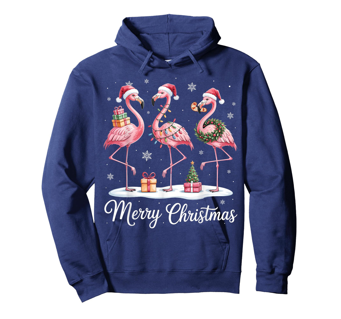 Merry Christmas Cute Flamingo Santa Snow Xmas Lights Pajamas T-Shirt