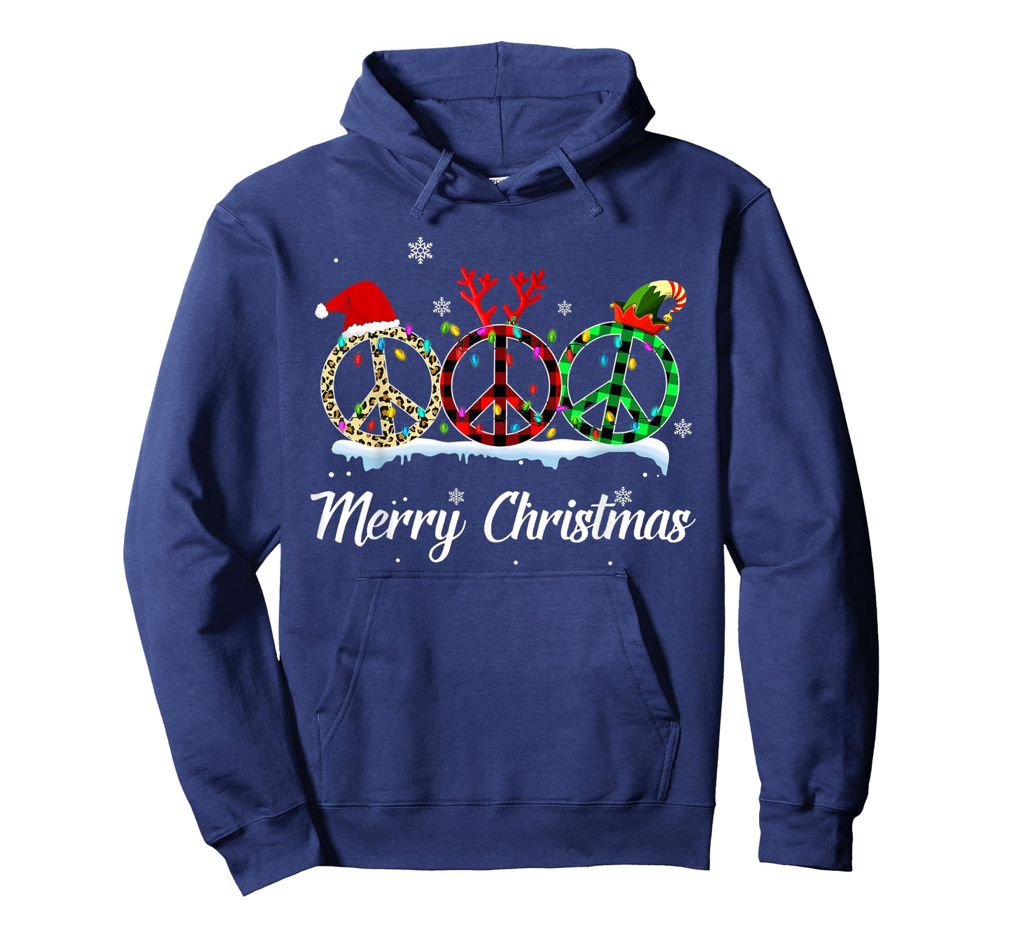 Hippie Peace Sign Santa Hat Reindeer Merry Christmas T-Shirt