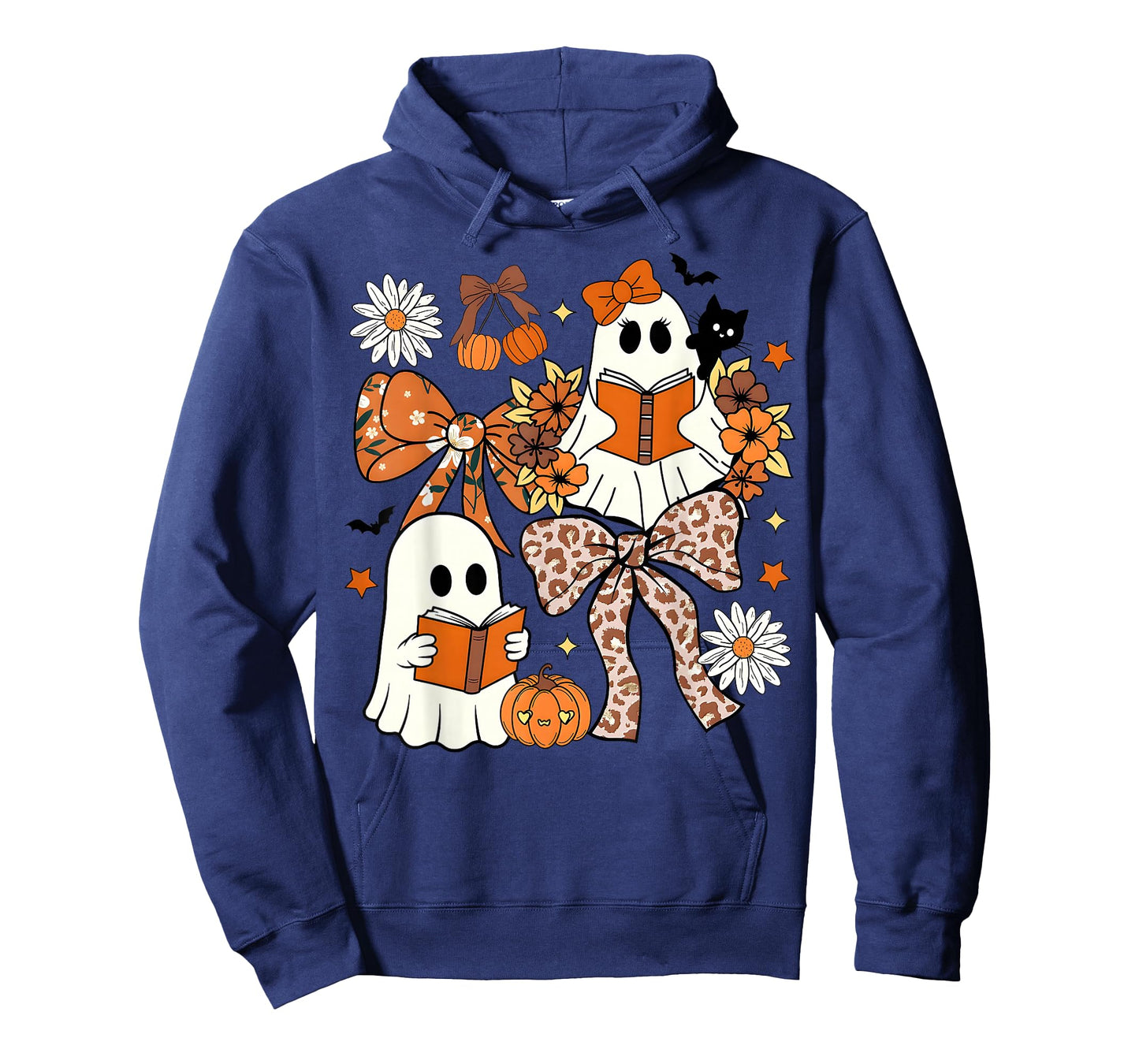 Ghost Reading Books Leopard Pumpkin Coquette Bow Halloween T-Shirt