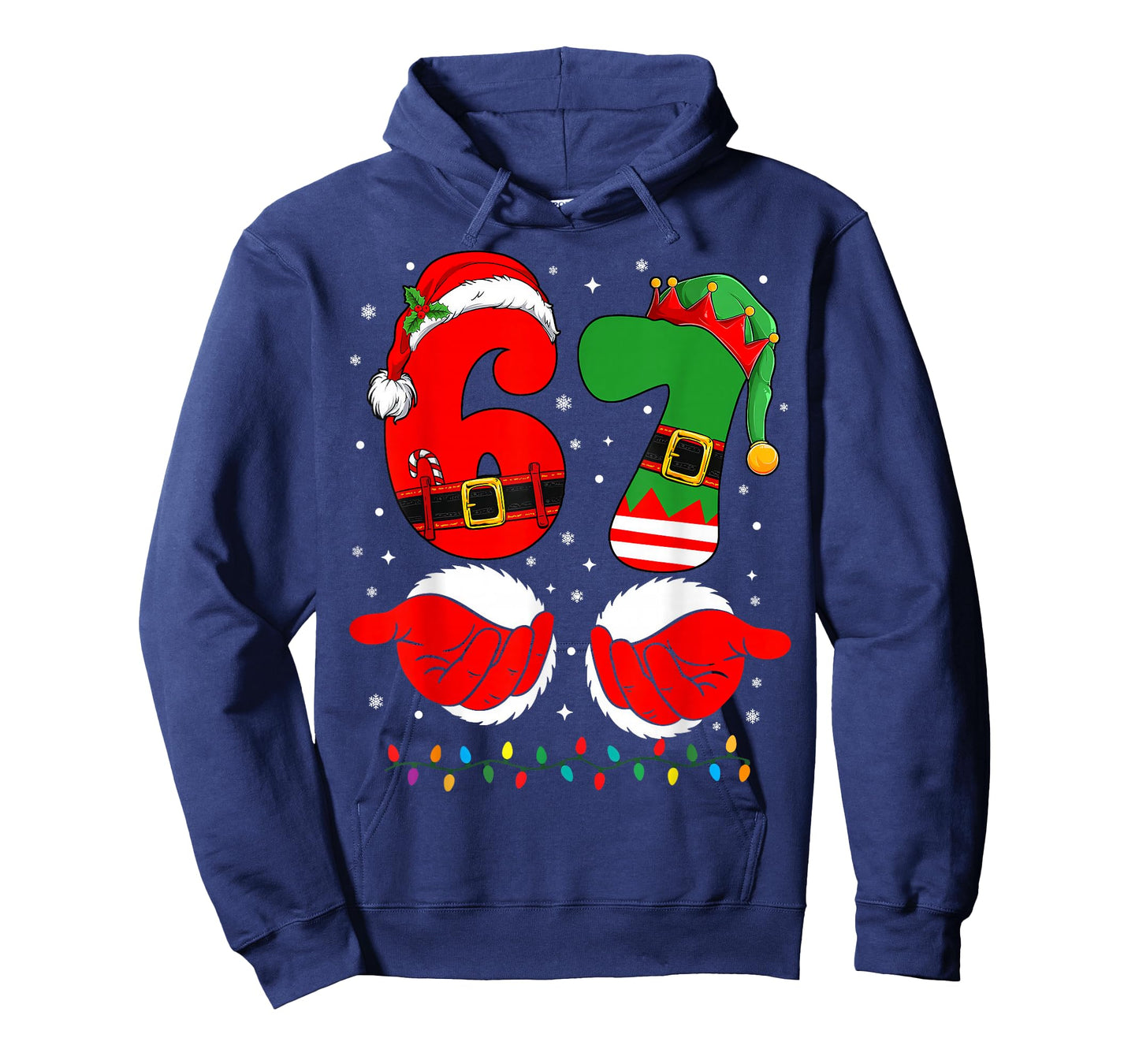 6 7 Six Seven Meme Christmas Santa Hands Elf Xmas Light T-Shirt