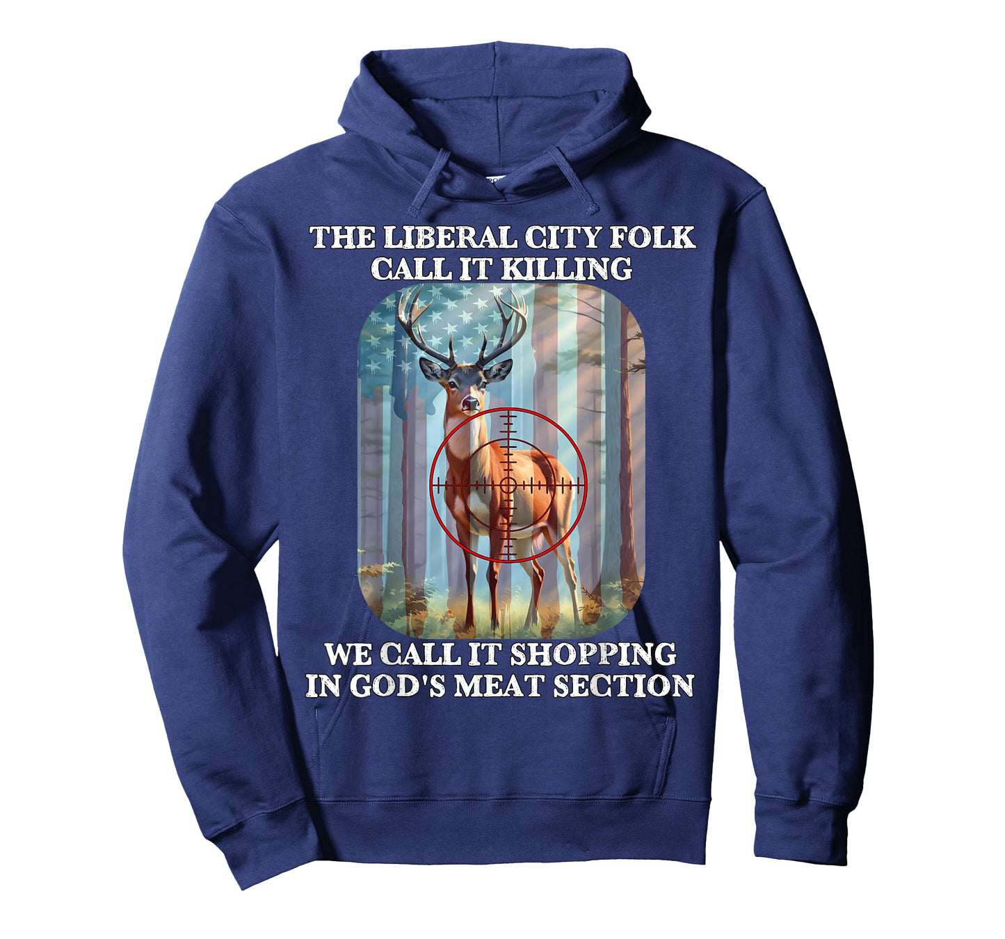 Whitetail Deer Buck Shopping in God's Meat Section Patriot T-Shirt