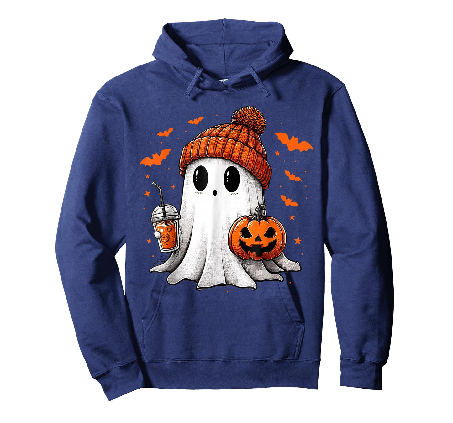 Cute Ghost Drinking Ice Coffee Halloween Pumpkin Mens Womens T-Shirt