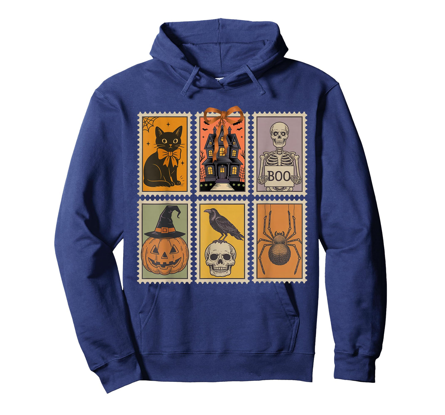 Vintage Halloween Stamp Cute Ghost Pumpkin Cat Retro Fall T-Shirt