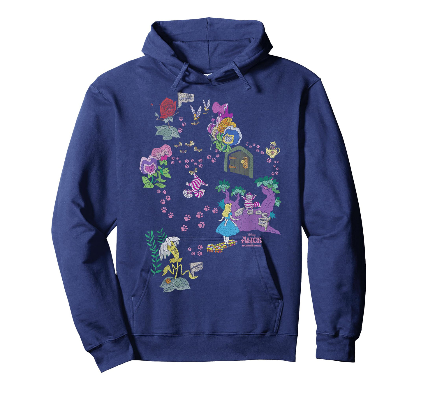 Disney Alice in Wonderland Cheshire Cat Paw Prints Map T-Shirt Small