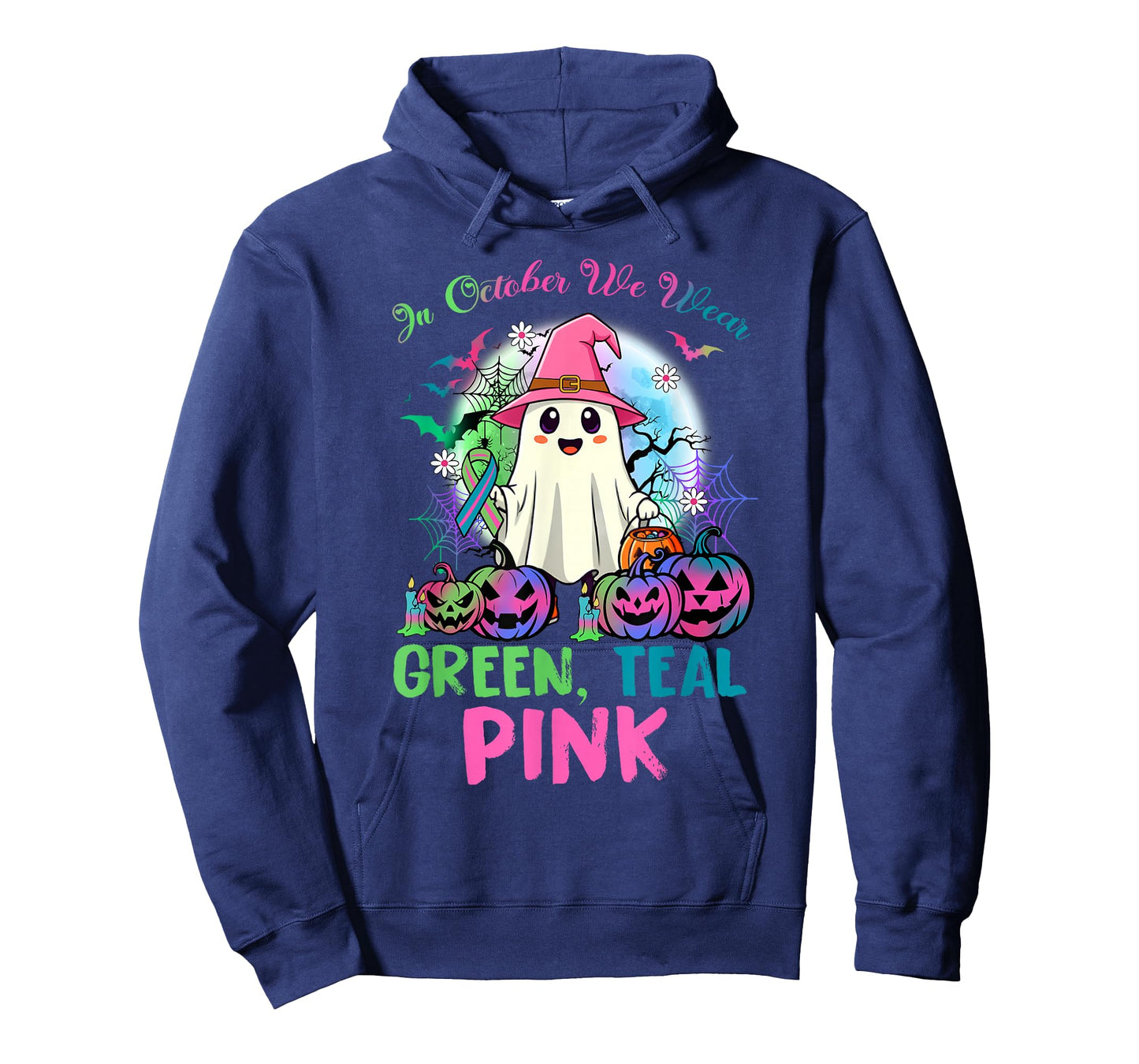 in October We Wear Teal Pink Halloween Metastatic Breast Can T-Shirt
