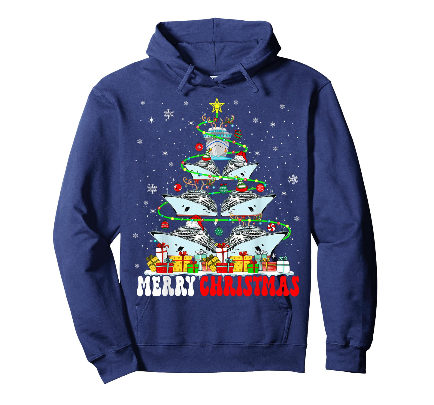 Merry Christmas Reindeer Elf Santa Cruise Ships Xmas Tree T-Shirt