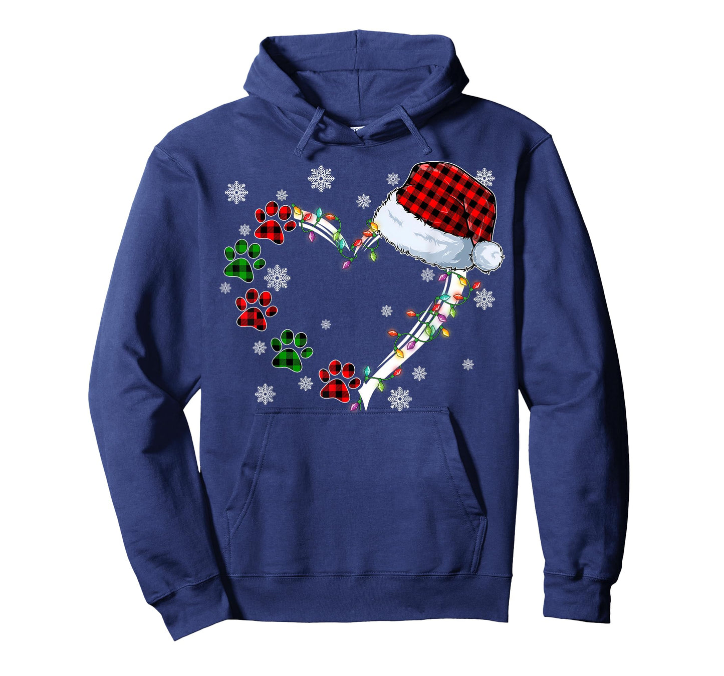 Funny Dog Cat Paws Print Heart Santa Hat Christmas Pajamas T-Shirt