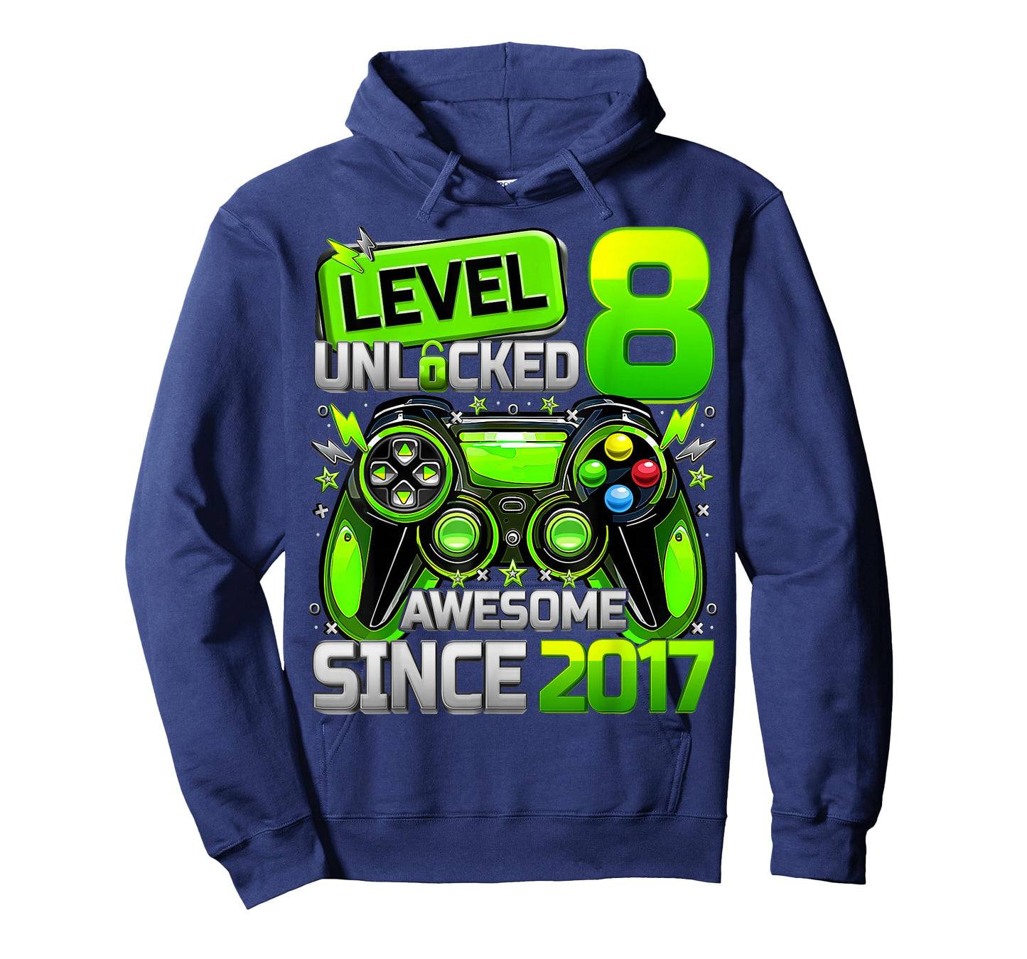 Level 8 Unlocked Awesome Since 2017 8th Birthday Gaming Kids T-Shirt