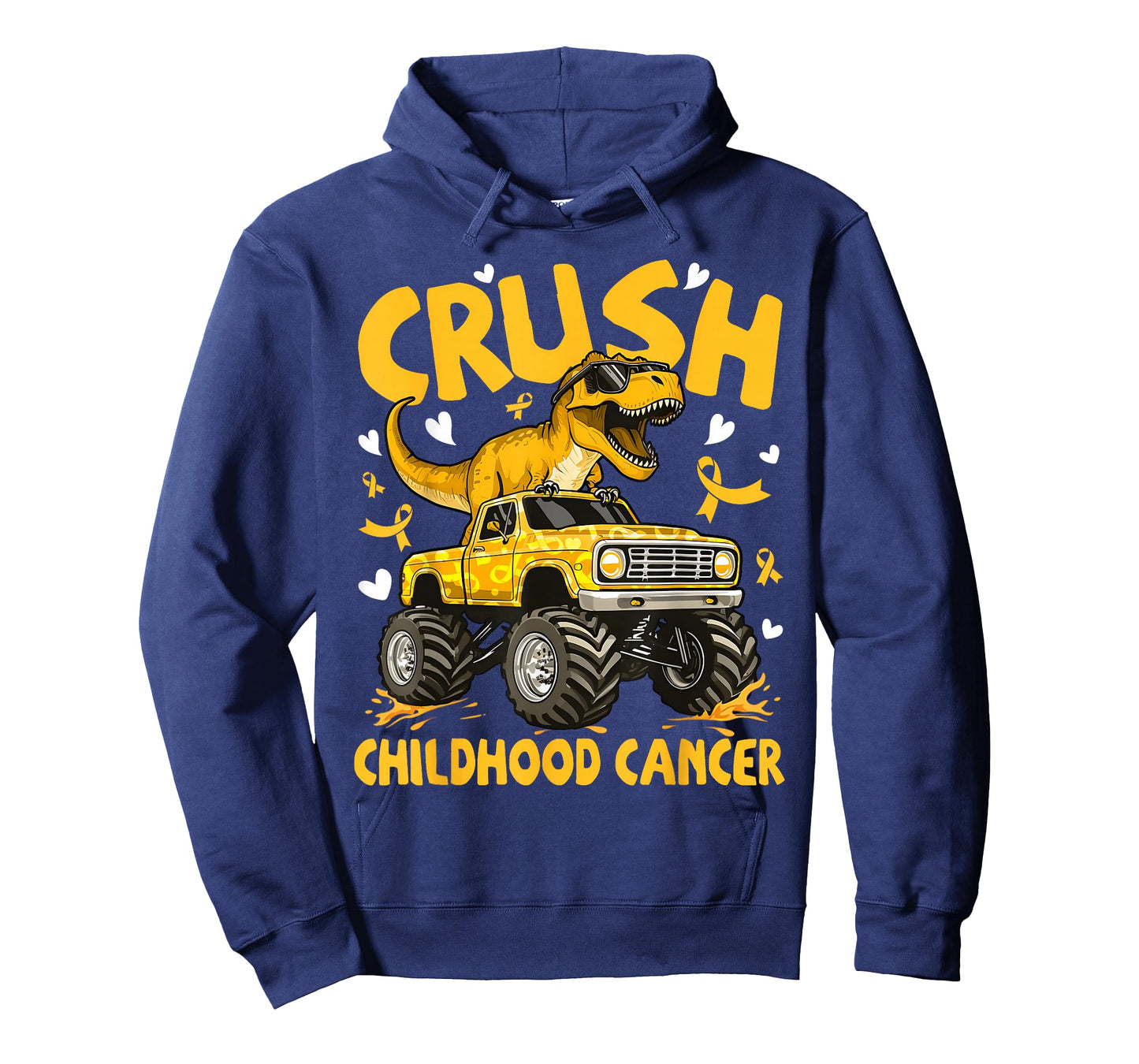 Monster Truck Dinosaur Crush Childhood Cancer Awareness T-Shirt