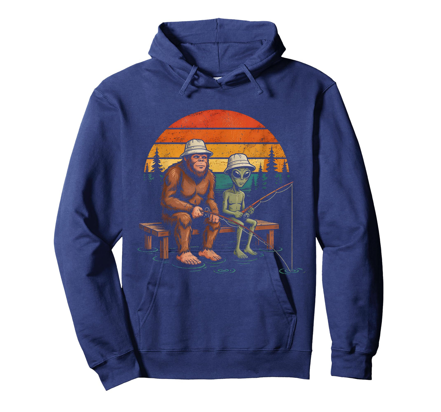 Funny Alien and Sasquatch Bigfoot Fishing Fisherman Men Boys T-Shirt