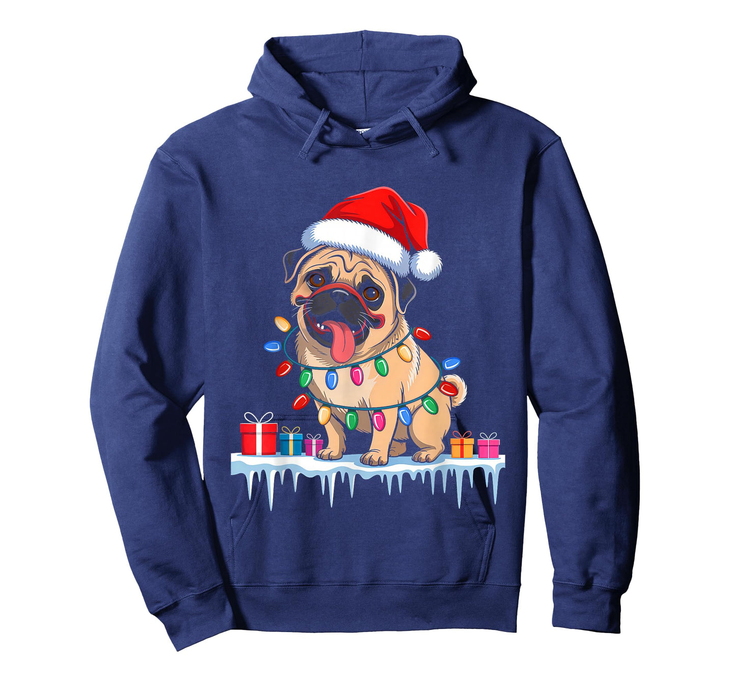Pug Dog Tree Christmas Lights Funny Xmas Pajamas Dog Lover T-Shirt