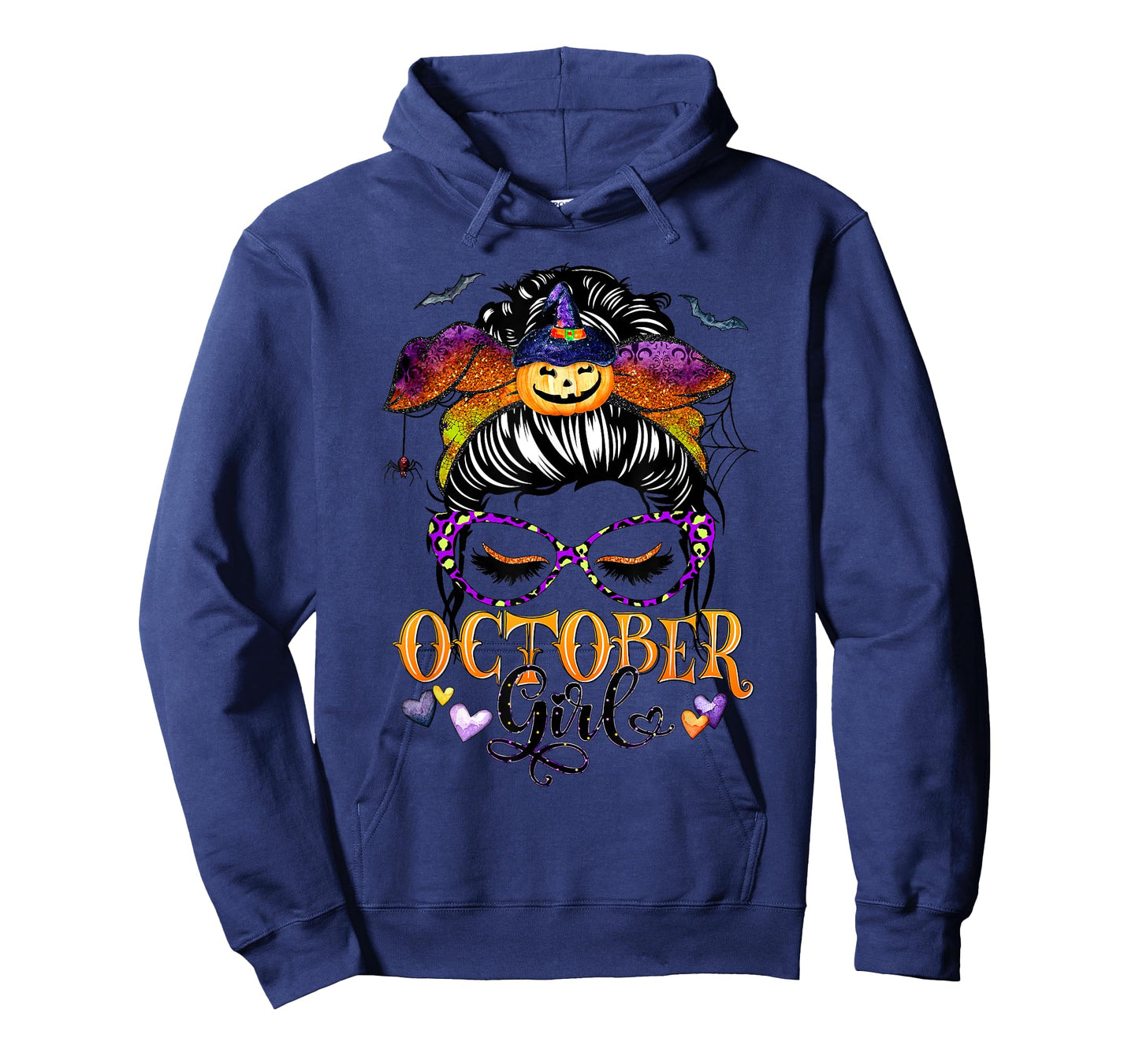 October Girl Halloween Messy Bun Lady Hair Glasses Leopard T-Shirt