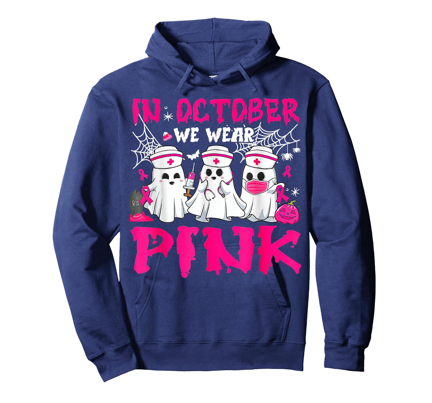 In October We Wear Pink Nurse Ghost Halloween Breast Cancer T-Shirt