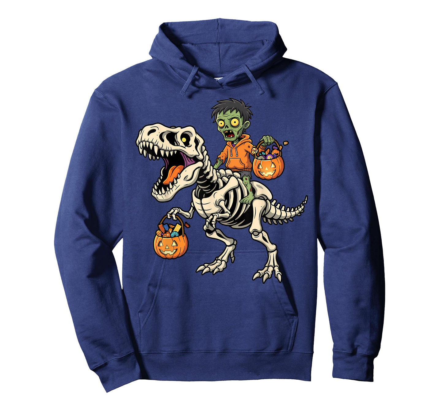 Zombie Riding Skeleton T-Rex Funny Halloween Dinosaur T-Shirt