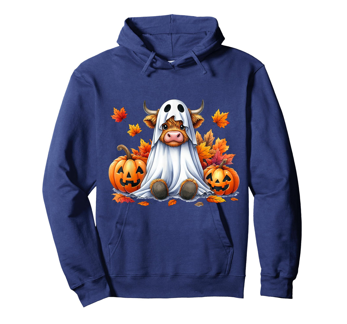 Funny Halloween Highland Cow Ghost Spooky Pumpkin Hello Fall T-Shirt