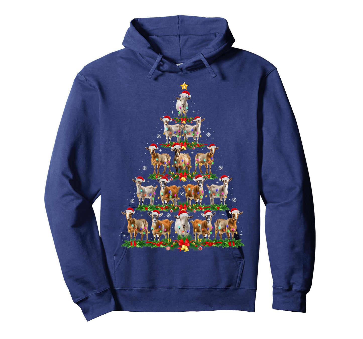 Funny Goat Christmas Tree Lights Santa Hat Xmas Pajamas T-Shirt