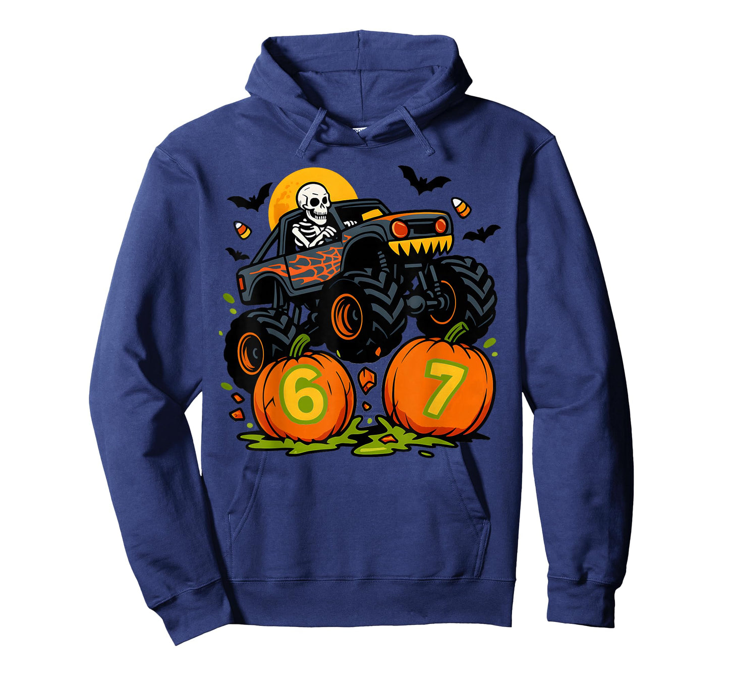 67 Halloween Monster Truck Skeleton Six Seven Meme Boys Kids T-Shirt