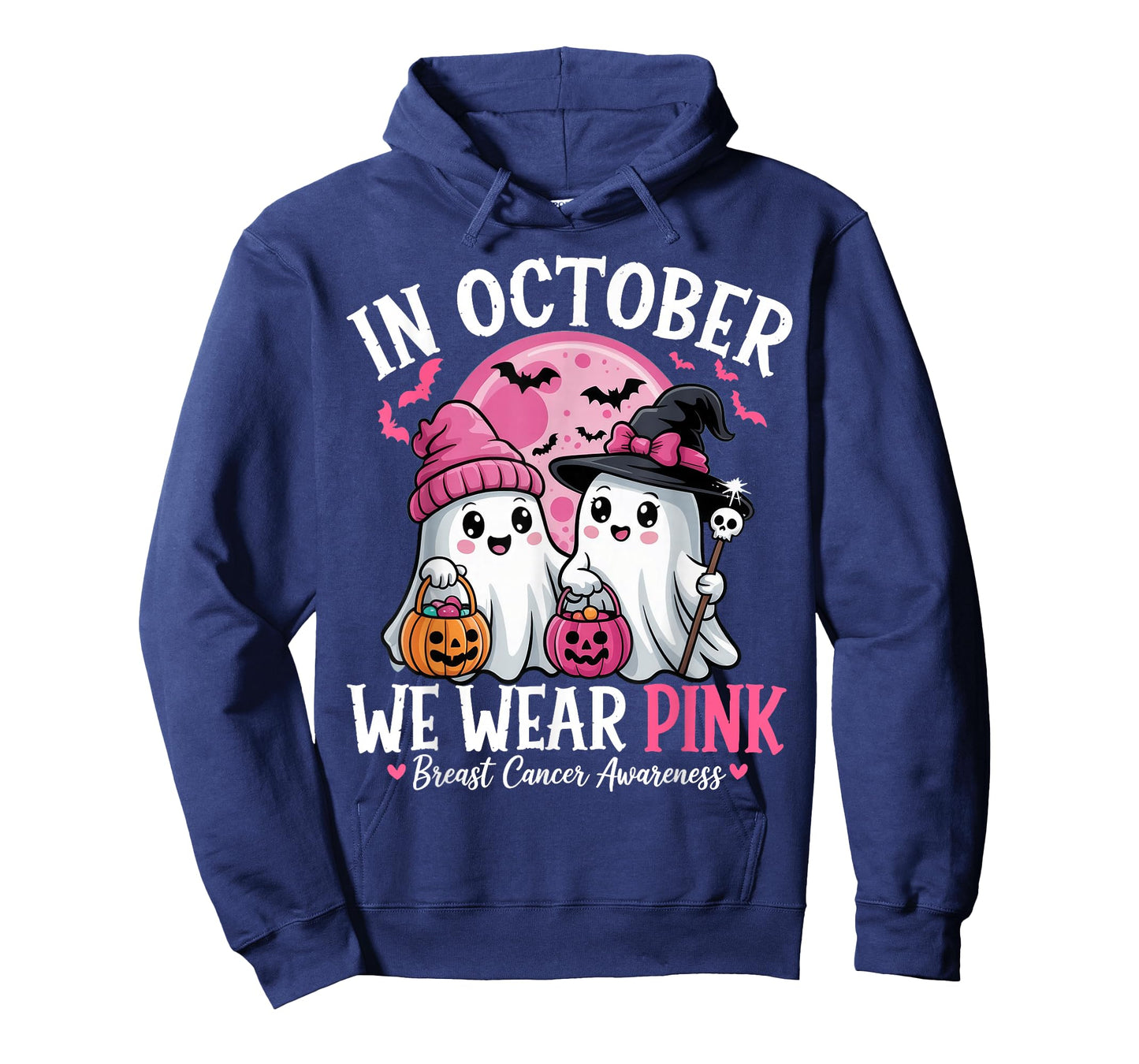 in October We Wear Pink Ghost Witch Breast Cancer Awareness T-Shirt