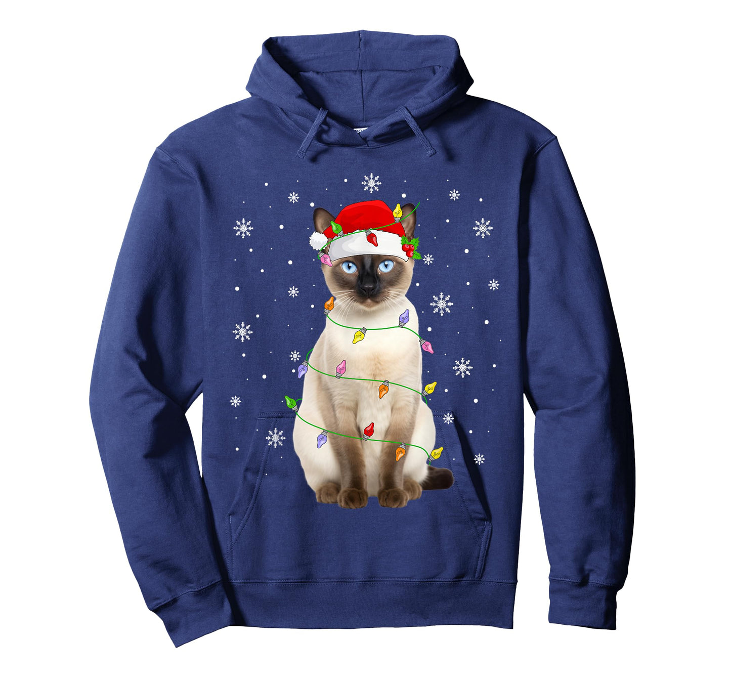 Siamese Cat Christmas Lights Funny Santa Hat Cat Lover Xmas T-Shirt