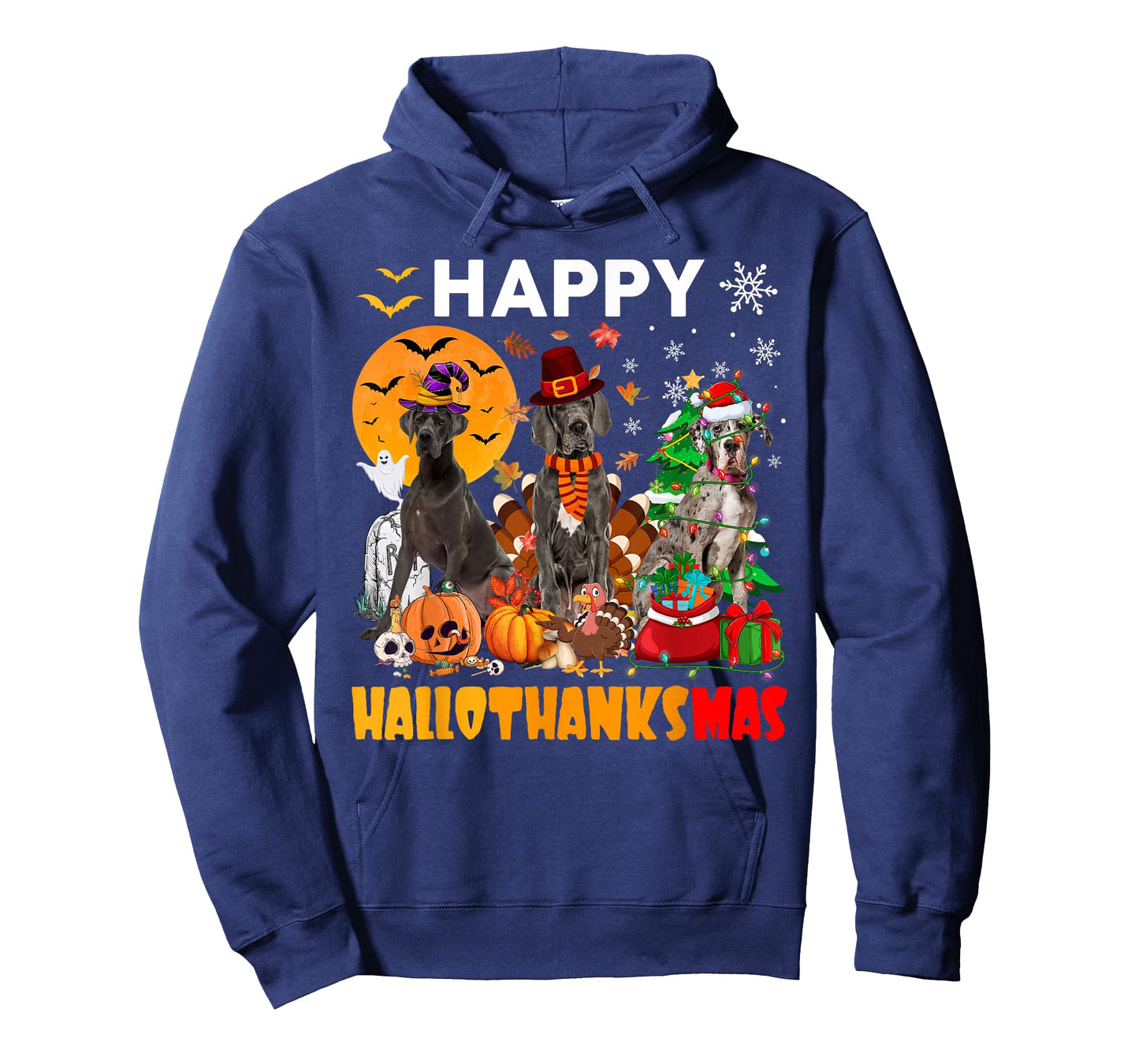 Funny Witch Turkey Santa Great Dane Dog Happy HalloThanksMas T-Shirt