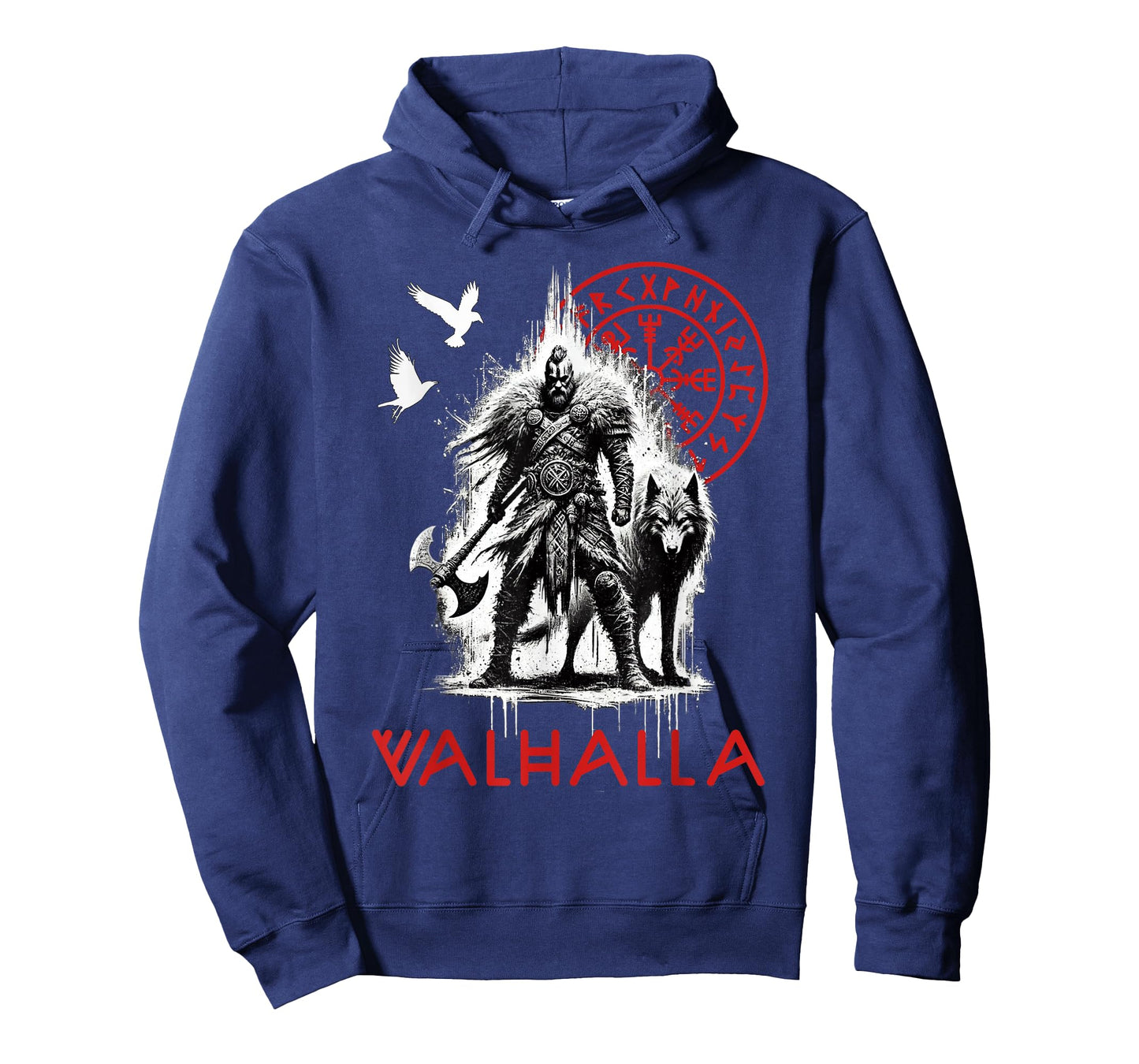Valhalla Odin Wolf and Raven Viking Runes Norse Compass T-Shirt