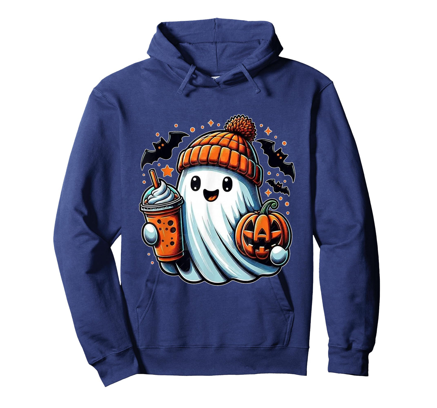 Cute Ghost Drinking Ice Coffee Halloween Pumpkin Mens Womens T-Shirt