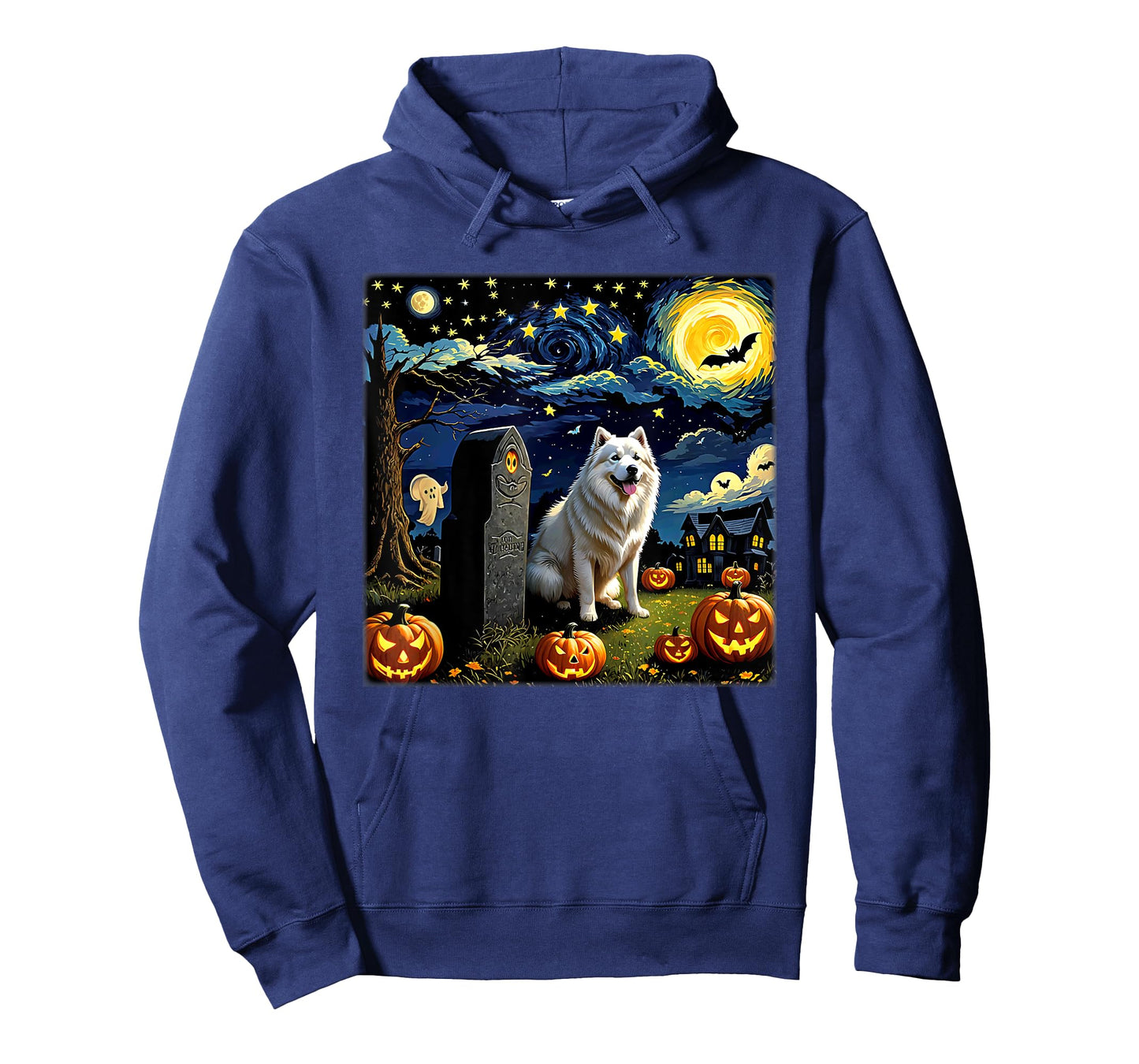 Spooky Halloween Samoyed Dog Starry Night T-Shirt for Men Women Kids