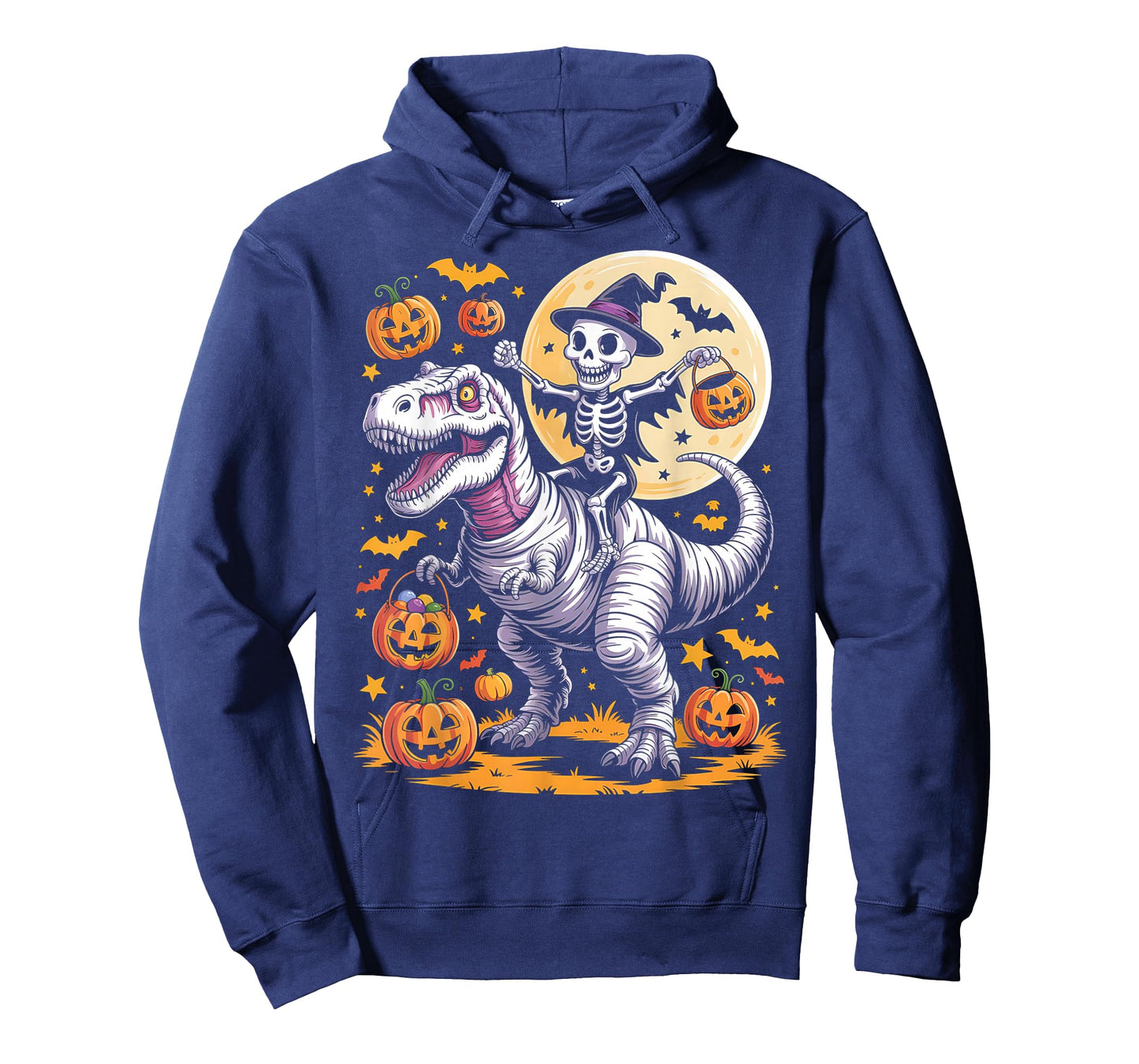 Skeleton Riding Mummy Dinosaur T Rex Kids Boys Men Halloween T-Shirt