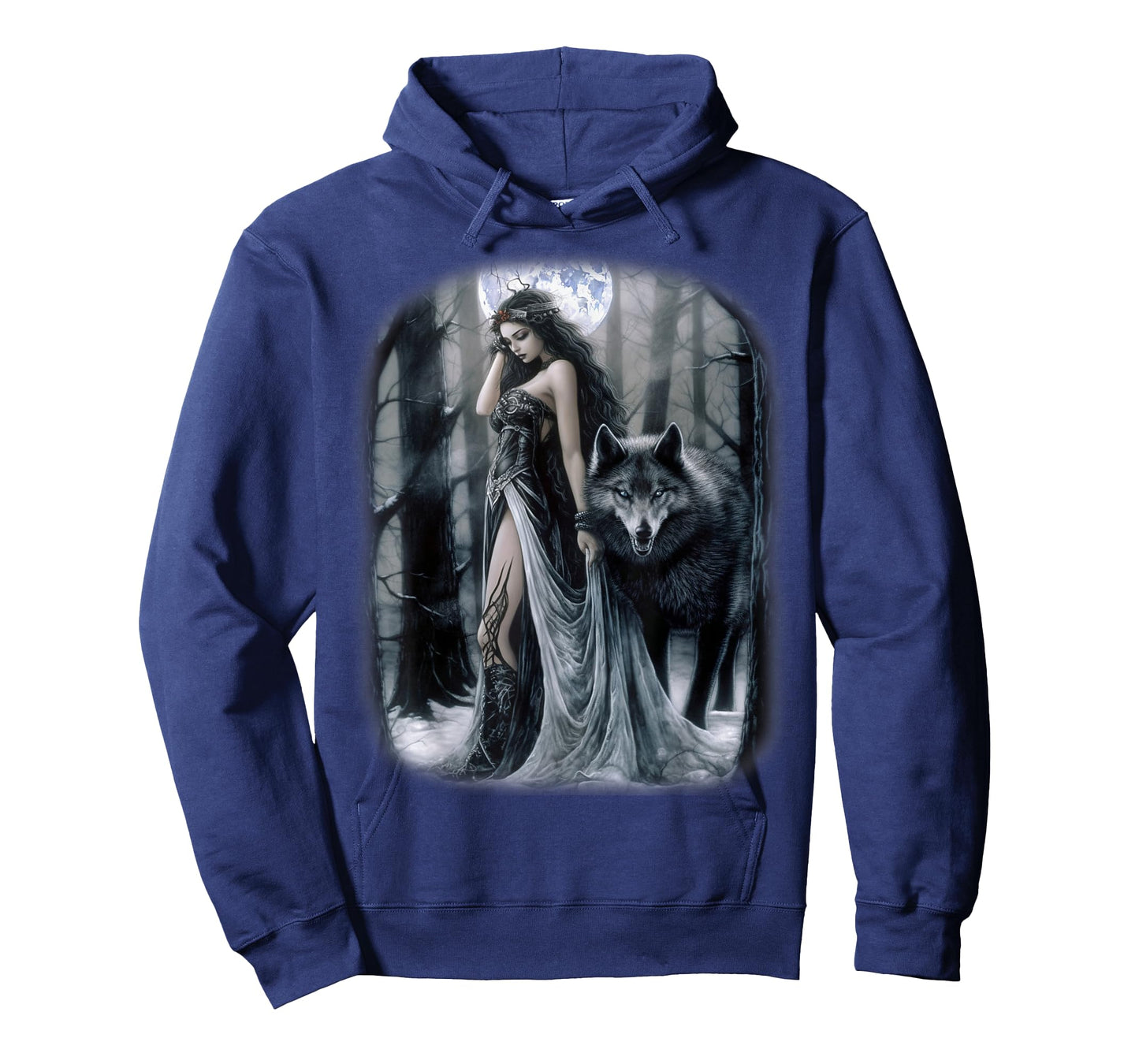 Woman and Gray Wolf in Forest Moon Fantasy Art Painting T-Shirt