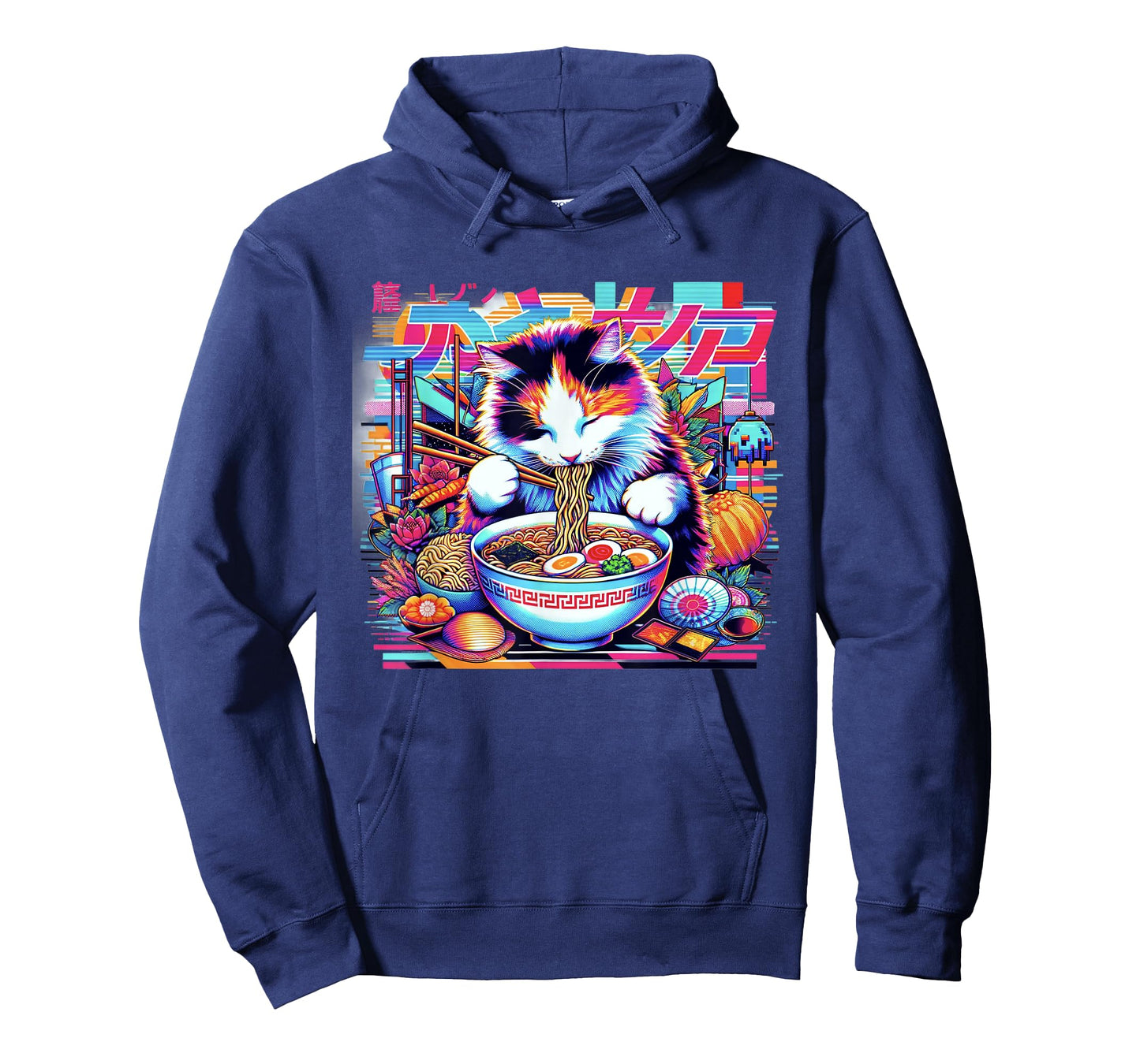 Vaporwave Japanese Glitch Art Cat Eating Ramen T-Shirt