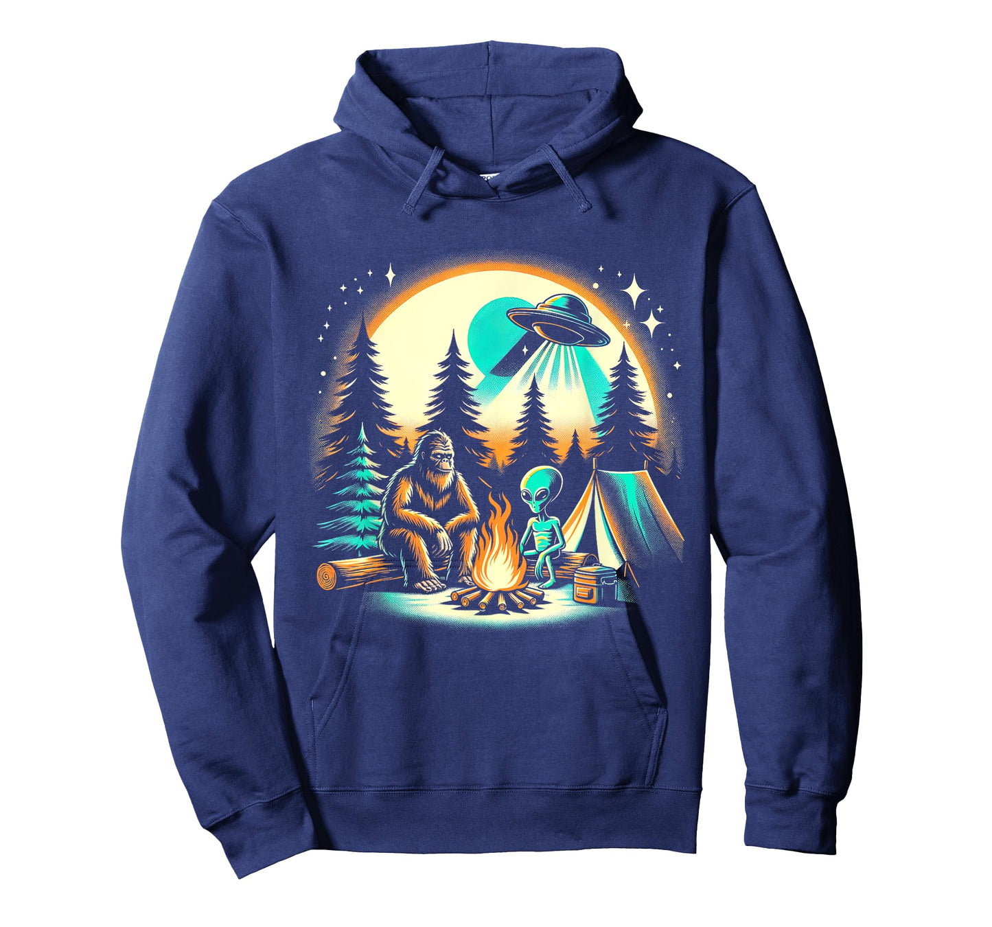Funny Bigfoot & Alien UFO Camping Outdoor Adventures Hiking T-Shirt