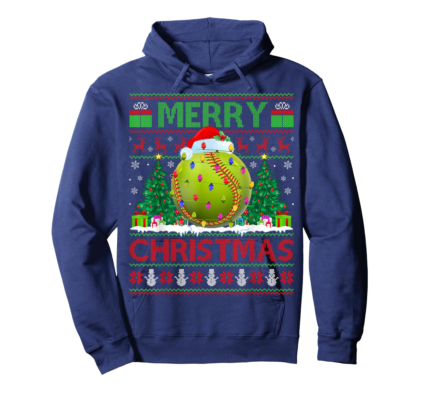 Softball Ugly Christmas Sweater Sports Player Lights Xmas T-Shirt