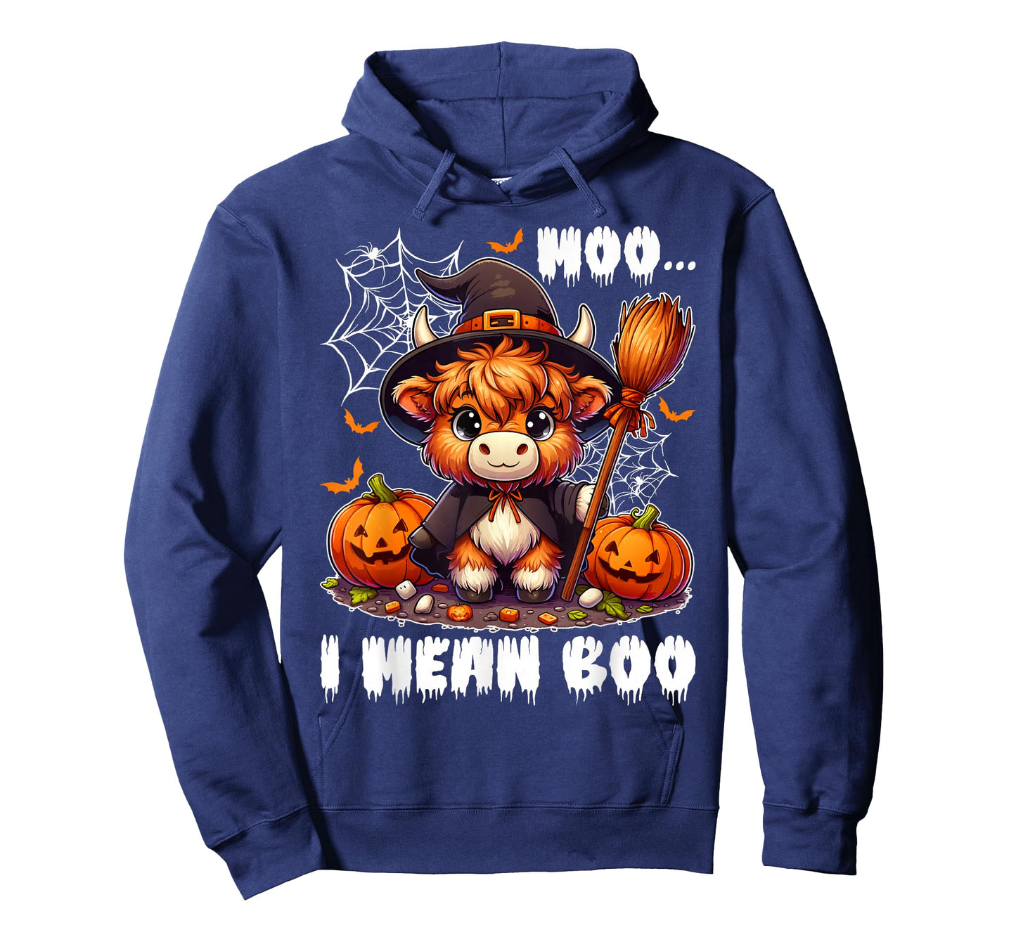 Moo I Mean Boo Highland Cow in Witch Costume Halloween Day T-Shirt