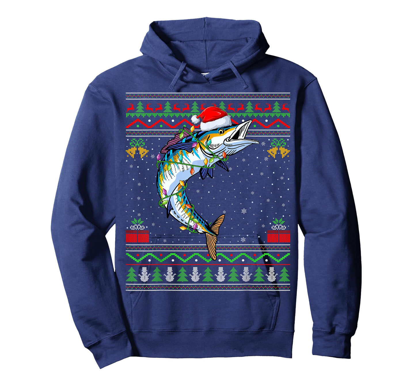 Xmas Lights Ugly Sweater Style Santa Wahoo Fish Christmas T-Shirt