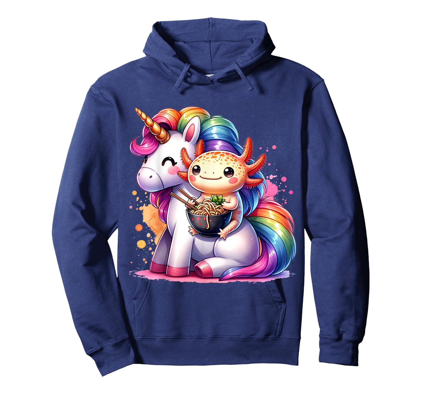 Cute Anime Kawaii Axolotl Riding A Unicorn And Eating Ramen T-Shirt
