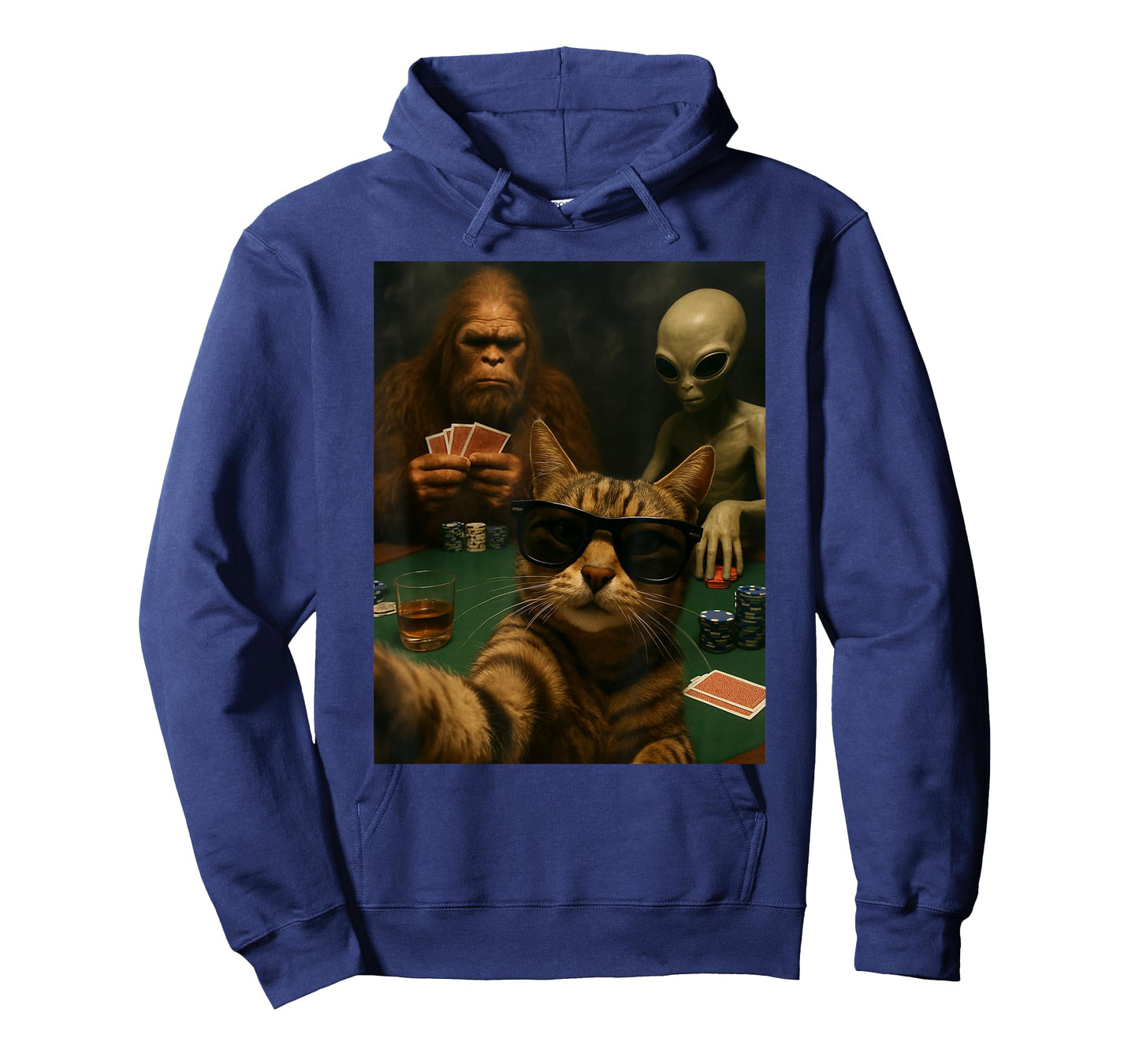 Cat Poker Selfie Bigfoot & Alien Playing Cards Funny T-Shirt