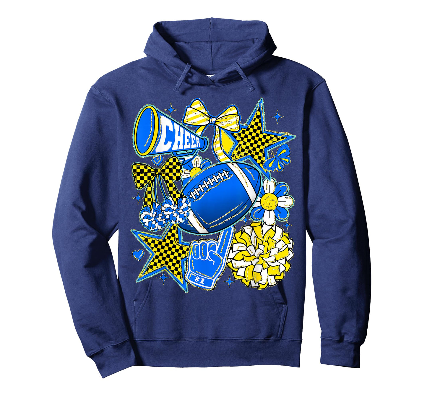 Retro Blue & Gold Cheer Football Game Day Coquette Bow Kids T-Shirt