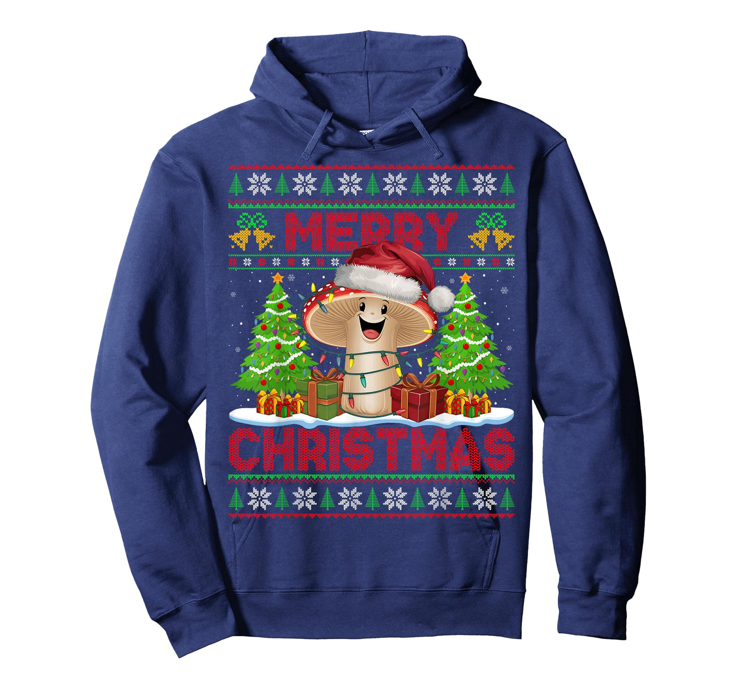 Funny Mushroom Ugly Christmas Sweaters Santa Hat Lights Xmas T-Shirt
