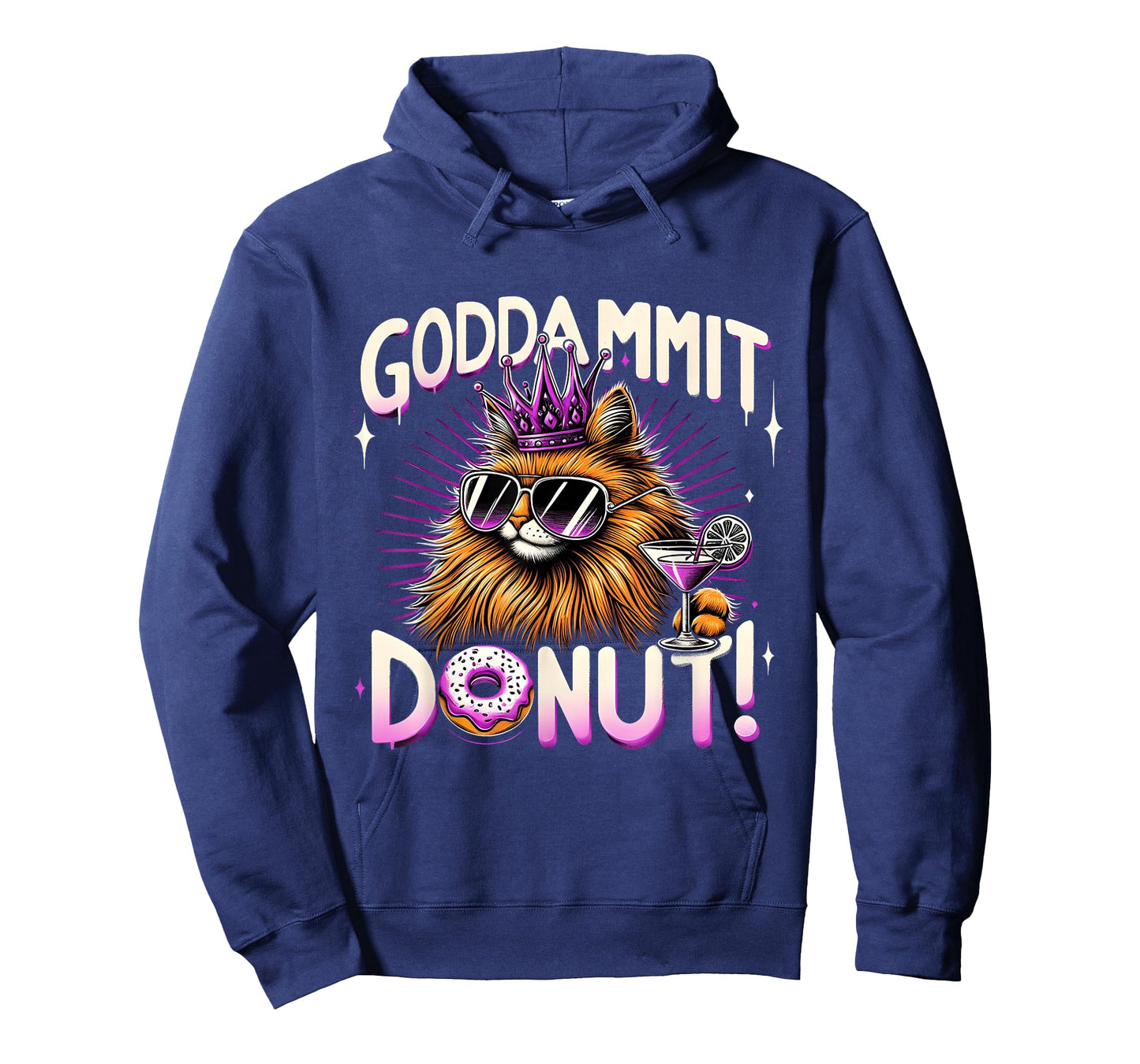 Funny Cool Cat Crown Donut Drink Retro Graphic Design T-Shirt