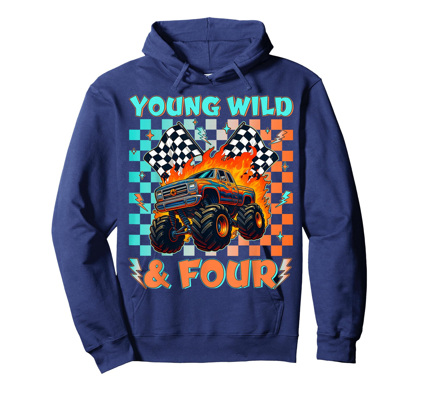 Young Wild Four Monster Truck Birthday 4th Racing Boys T-Shirt