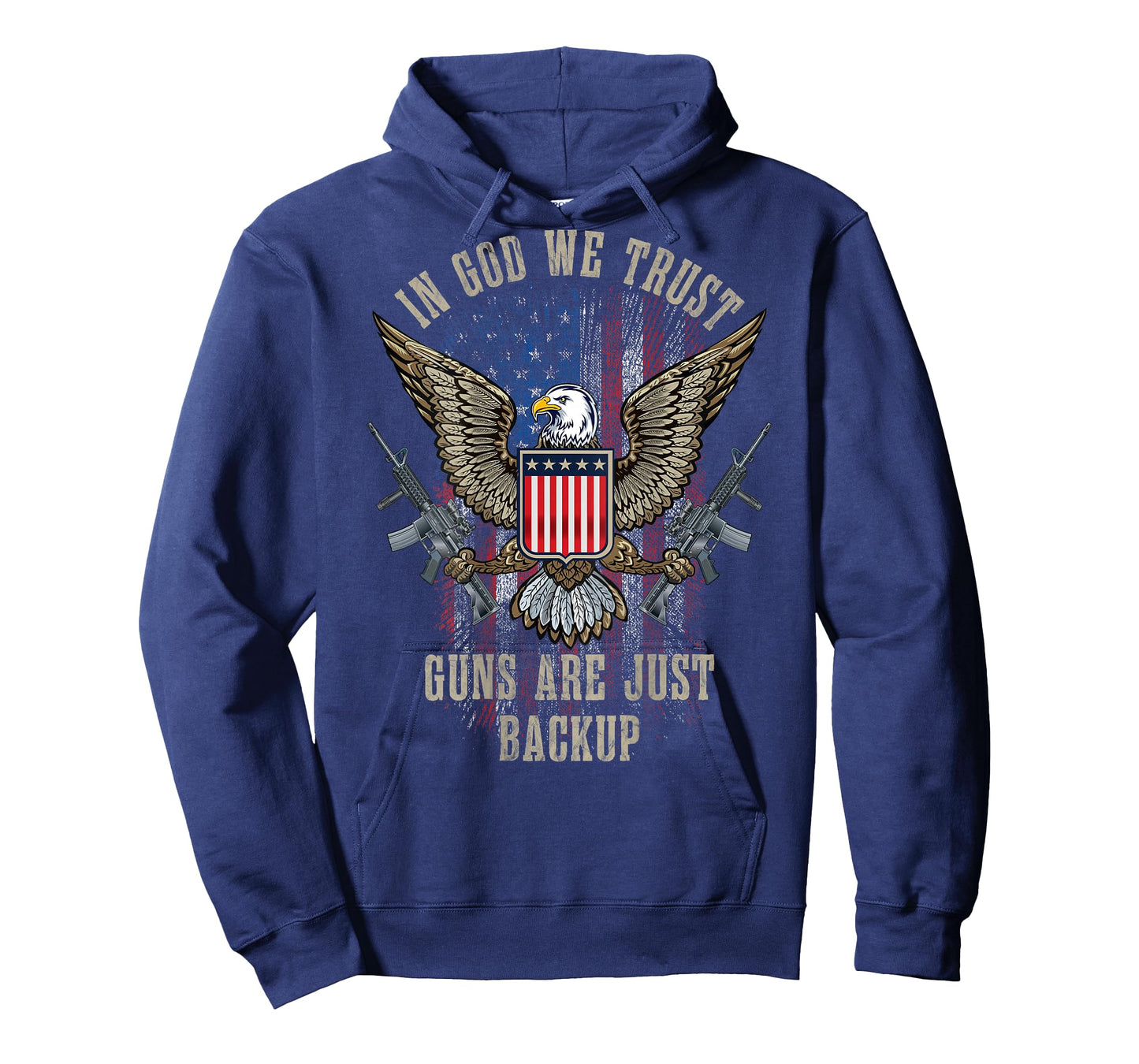 in God We Trust Guns are Just Backup American Flag ON Back T-Shirt Small