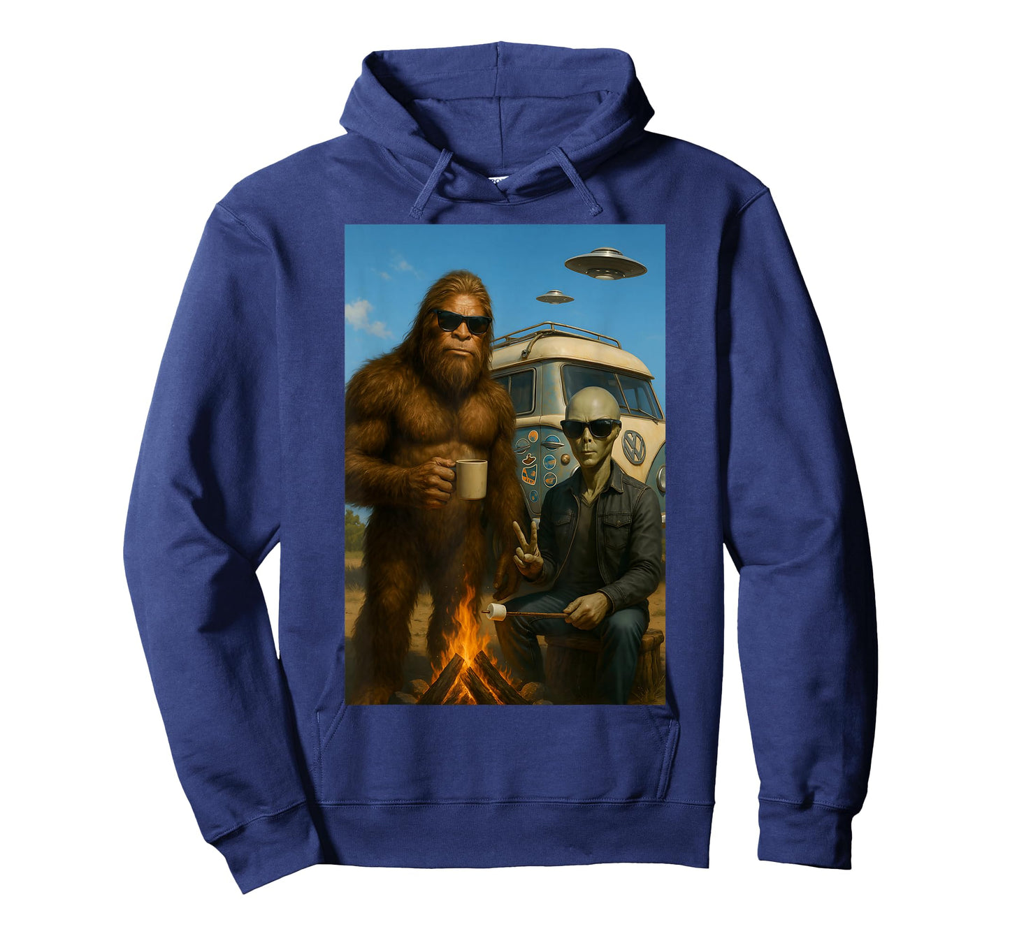 Bigfoot and Alien Camping with UFO T-Shirt