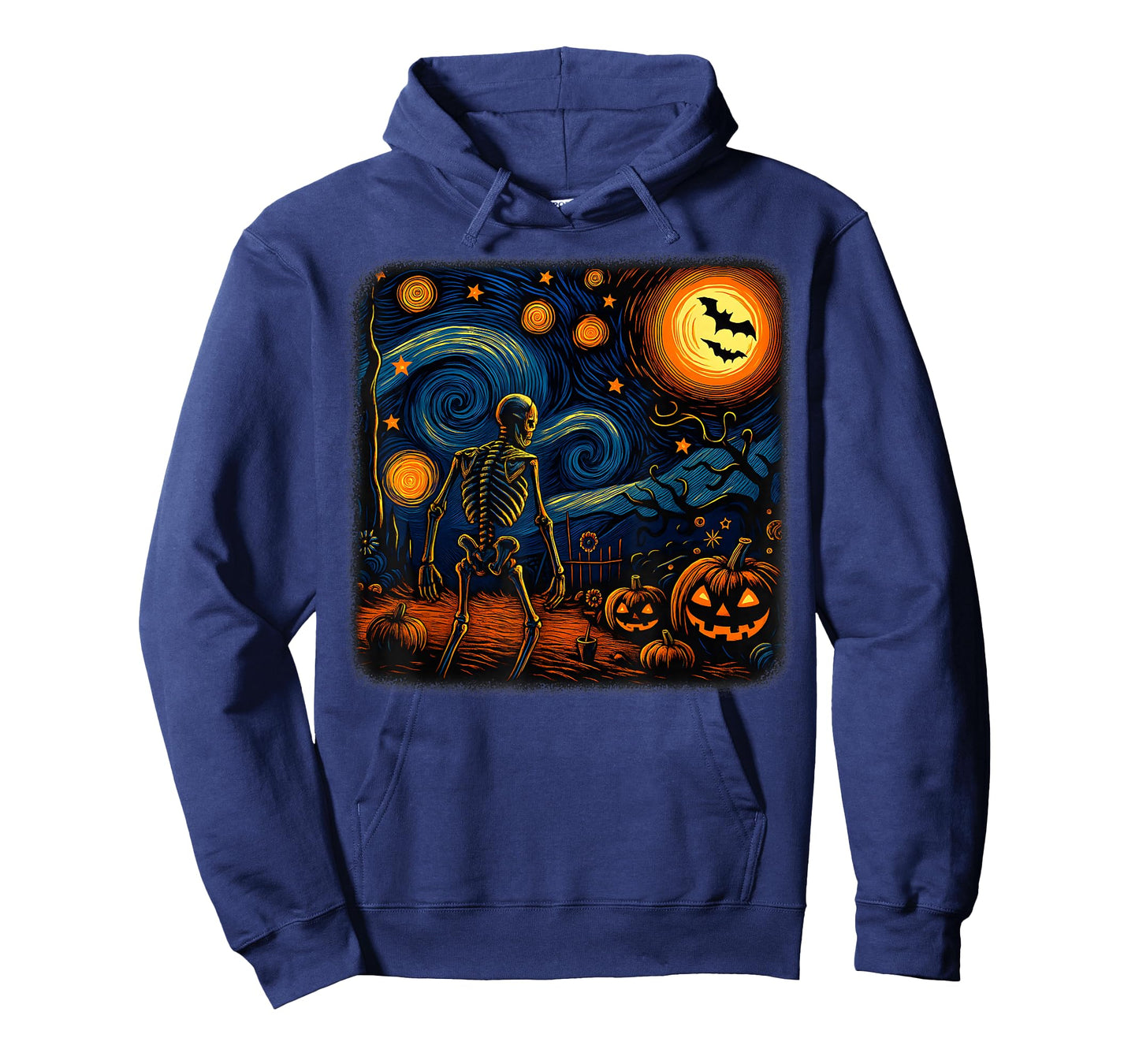 Halloween Skeleton Starry Night Van Gogh Pumpkin Men Women T-Shirt