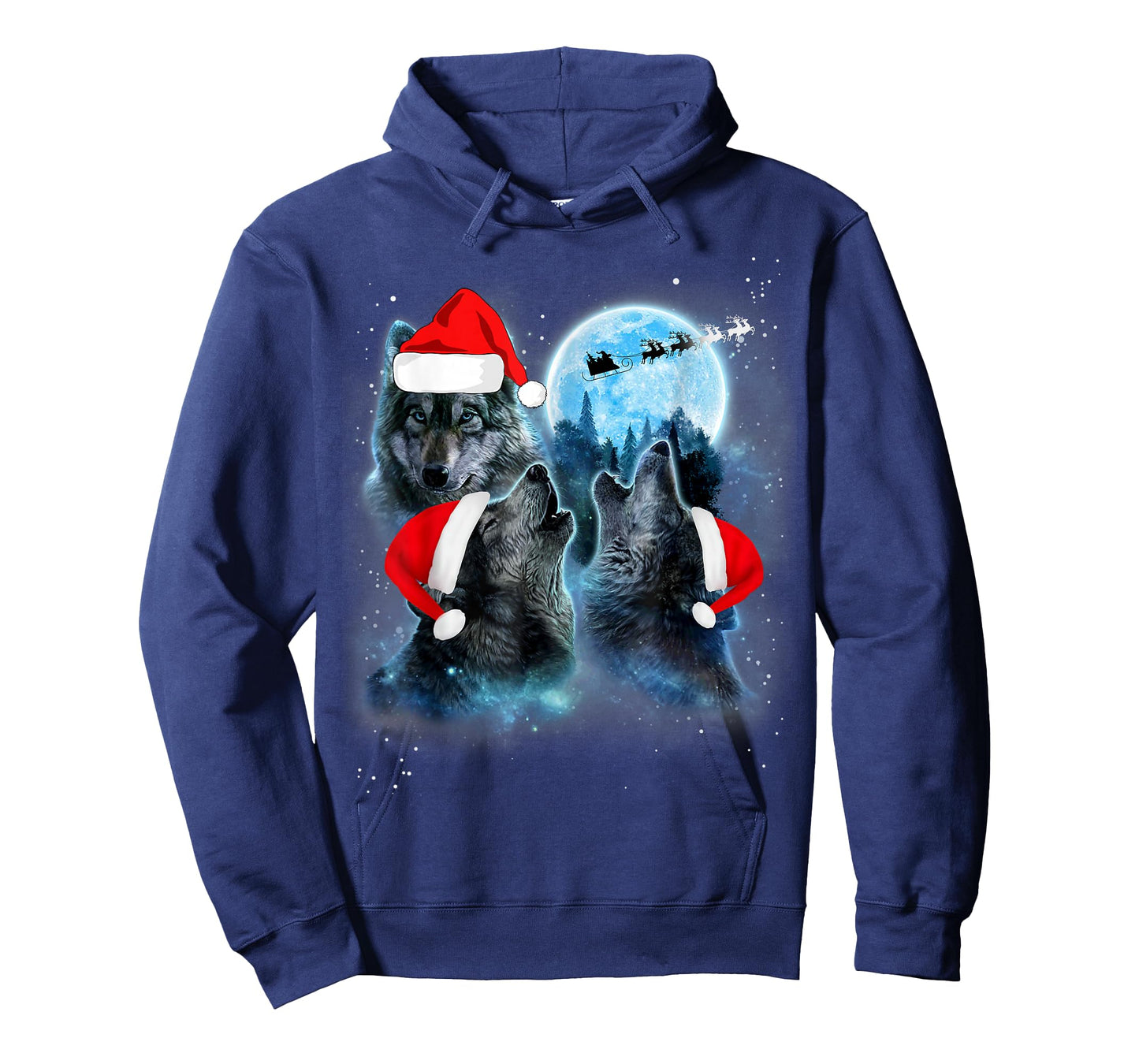Three Wolves Howling Under Moon Christmas Santa Wolf Lover T-Shirt