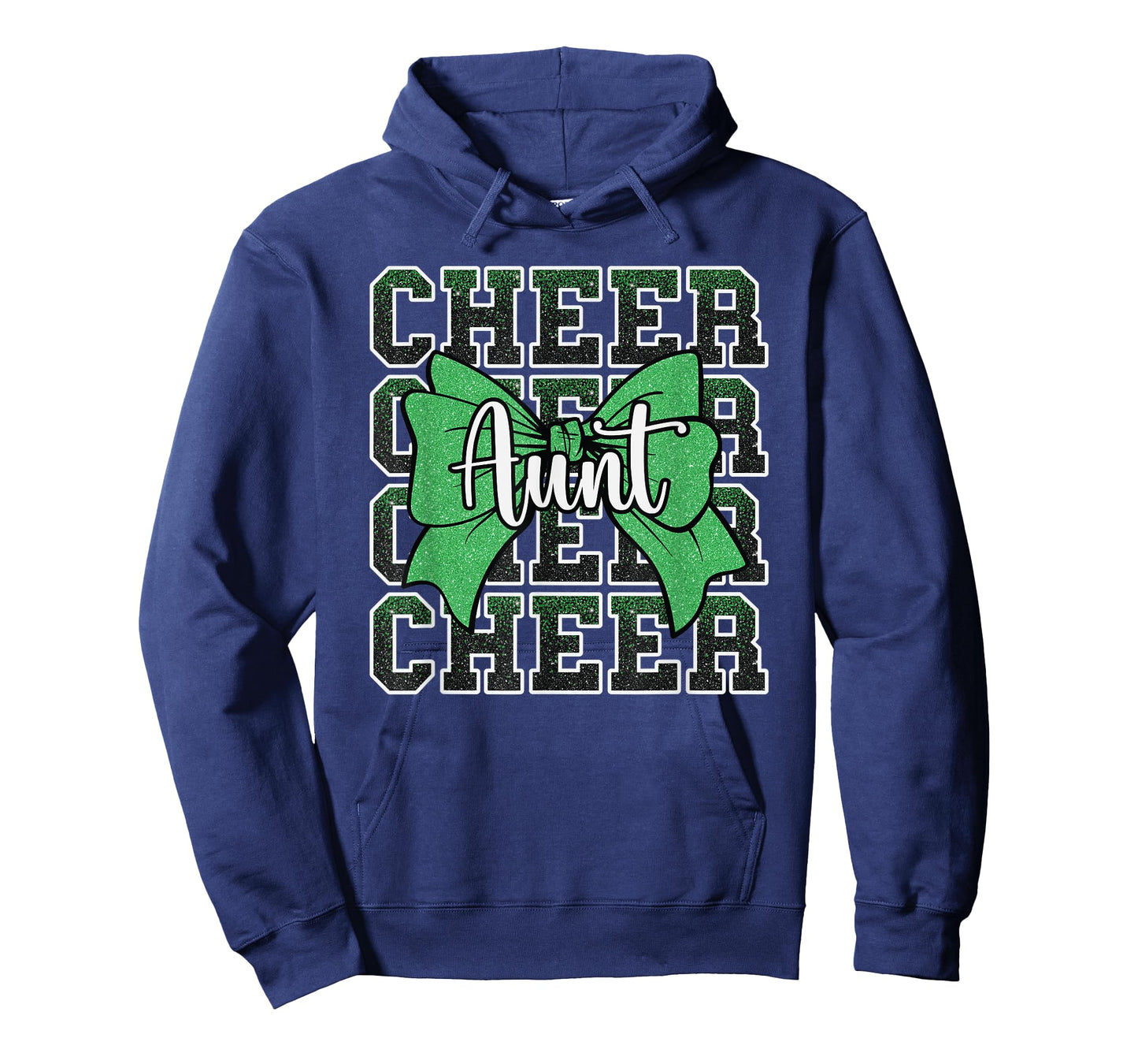 Cheer Aunt Auntie Bow Sport Cheerleader Cheerleading Green T-Shirt