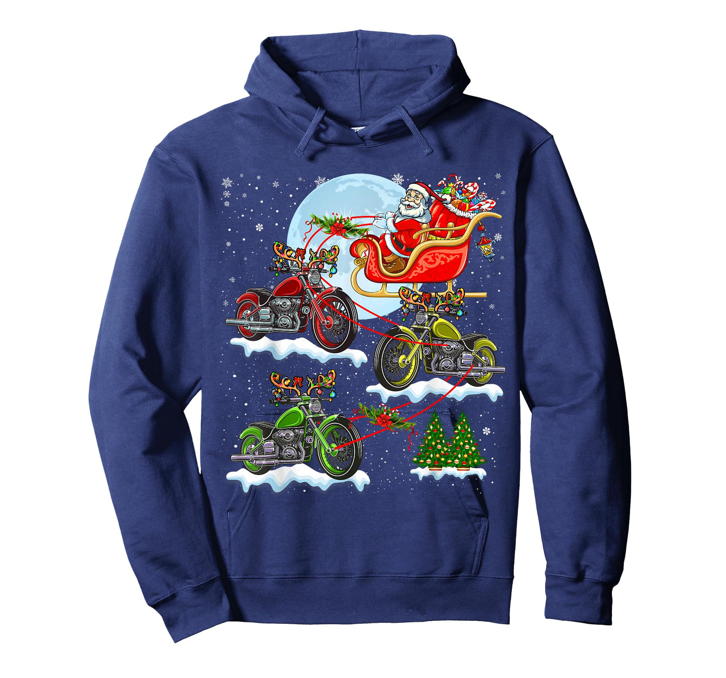 Santa Riding Sleigh Reindeer Motorcycles Xmas Tree Biker T-Shirt