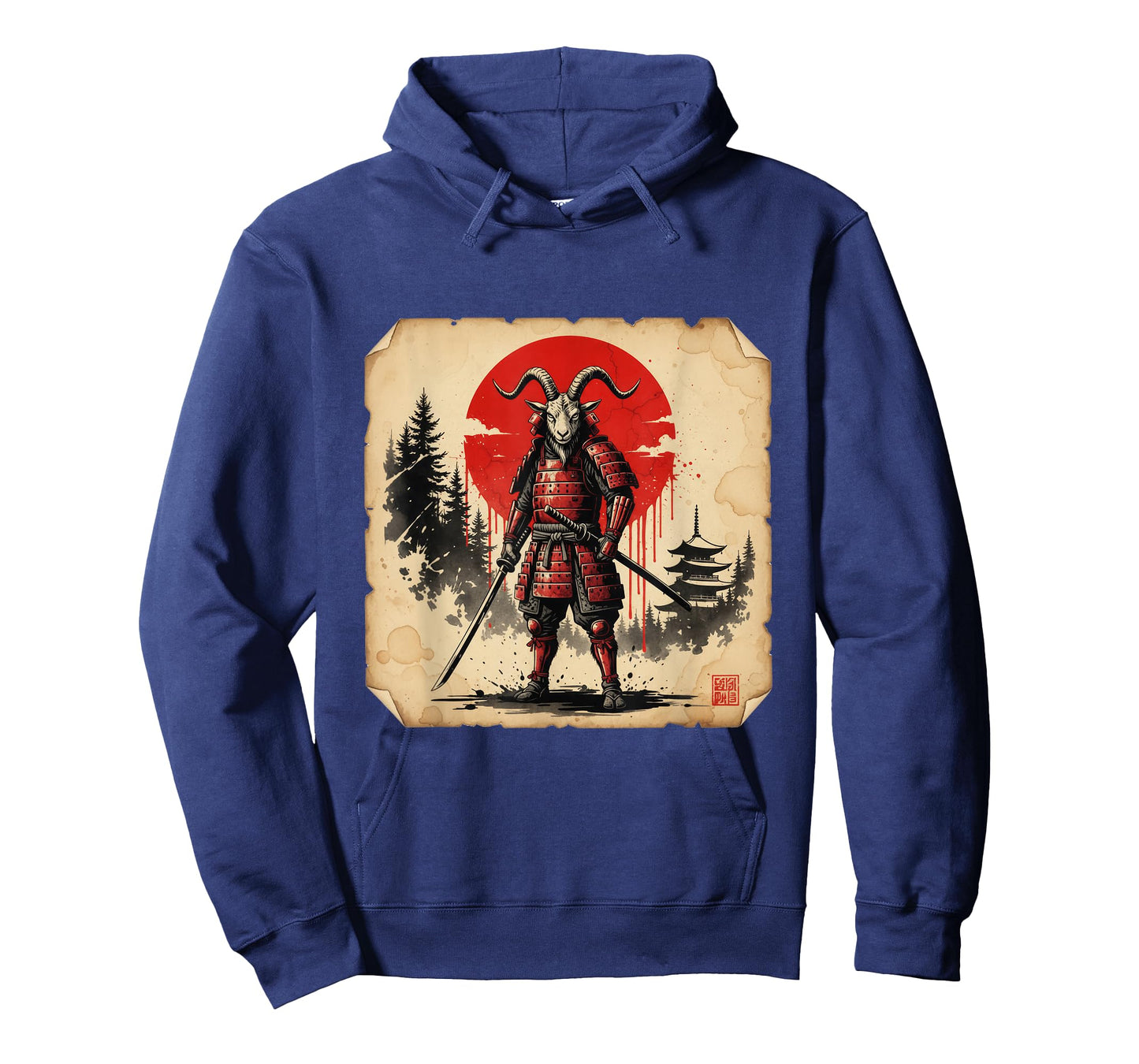 Epic Samurai Goat Japanese Warrior Dark Ink Art T-Shirt