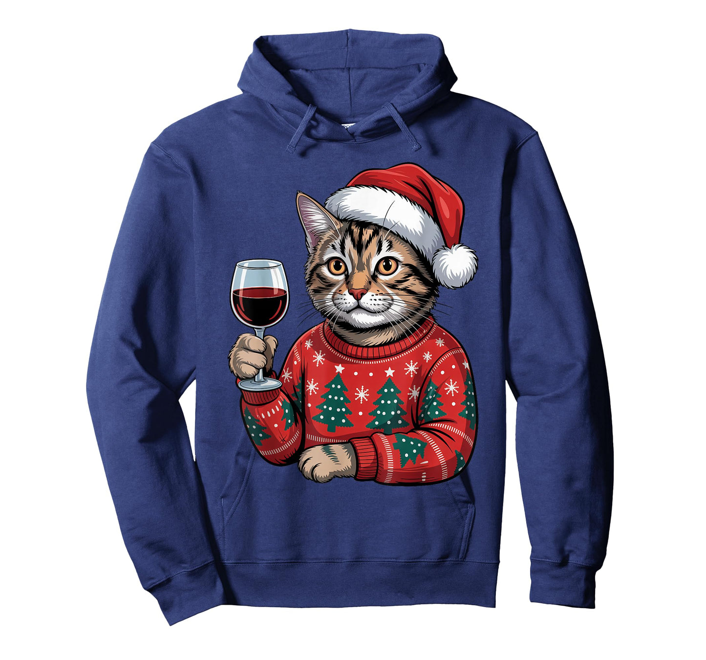 Christmas Santa Cat Drinking Wine Pajama Ugly Xmas Sweater T-Shirt