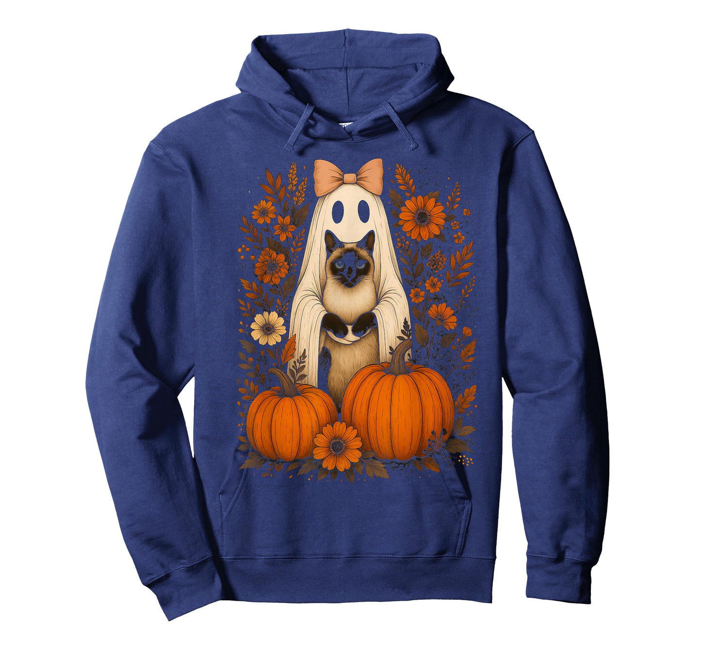 Vintage Halloween Ghost Holding Siamese Cat T-Shirt